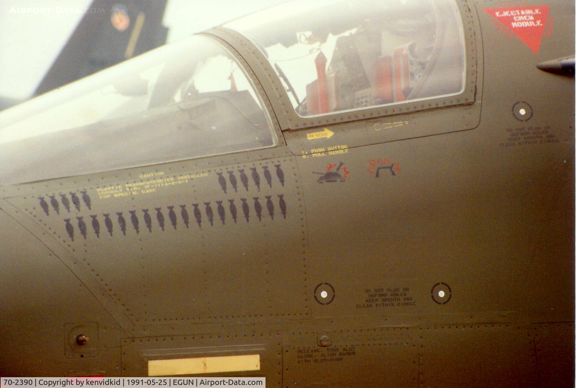 70-2390, 1970 General Dynamics F-111F Aardvark C/N E2-29, At the 1991 Mildenhall Air Fete. Scanned from print.