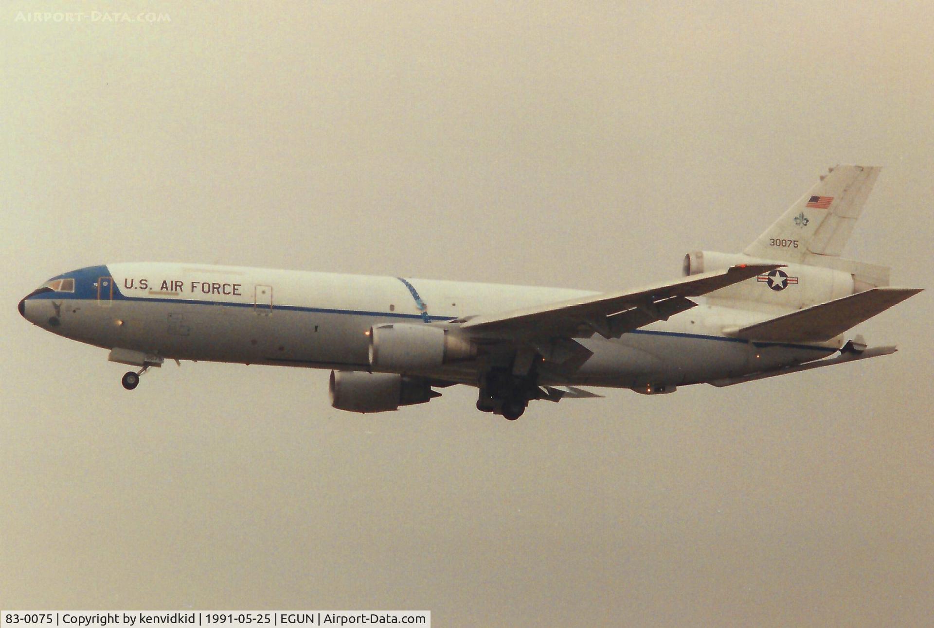 83-0075, 1983 McDonnell Douglas KC-10A Extender C/N 48216, At the 1991 Mildenhall Air Fete. Scanned from print.