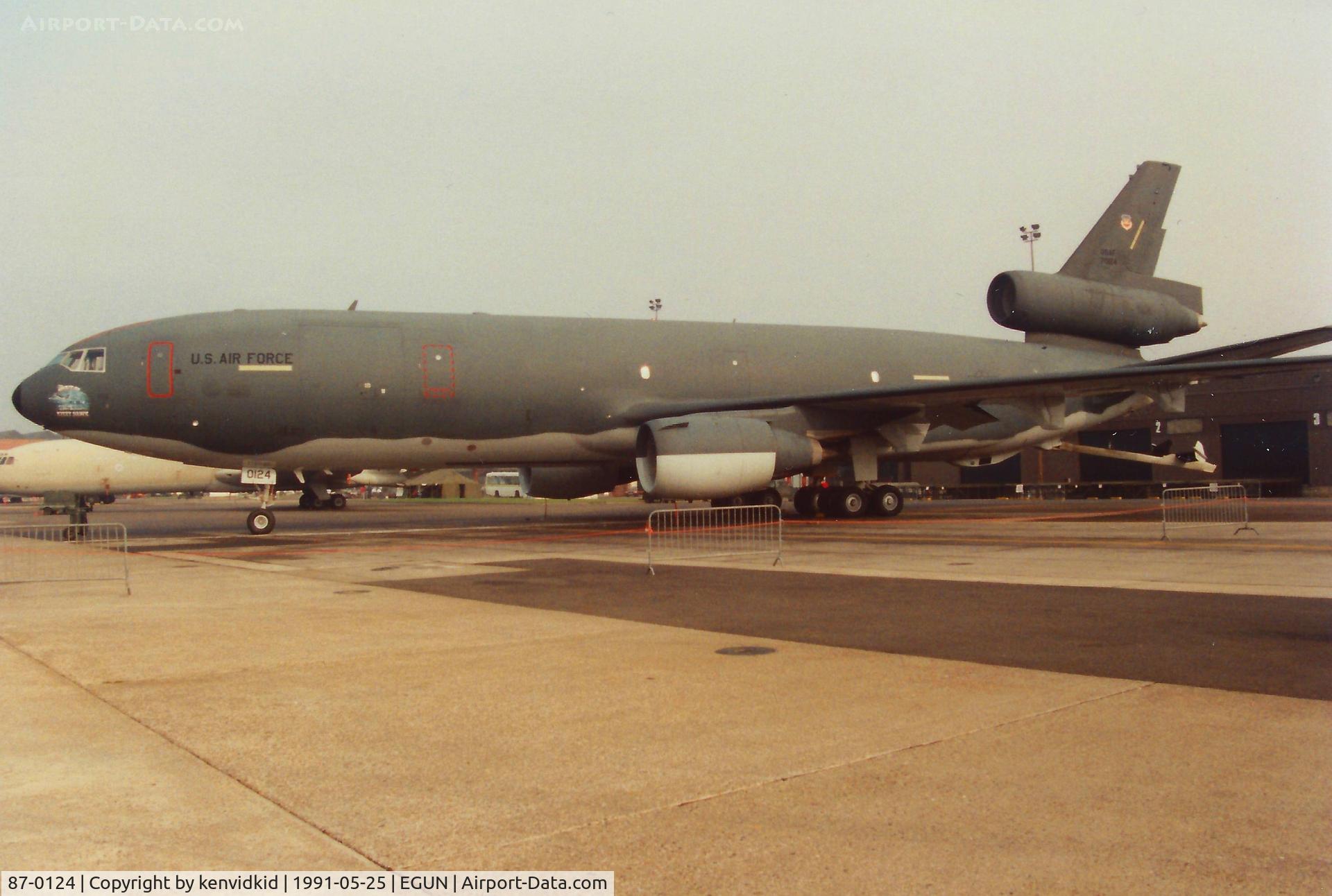 87-0124, 1987 McDonnell Douglas KC-10A Extender C/N 48310, At the 1991 Mildenhall Air Fete. Scanned from print.