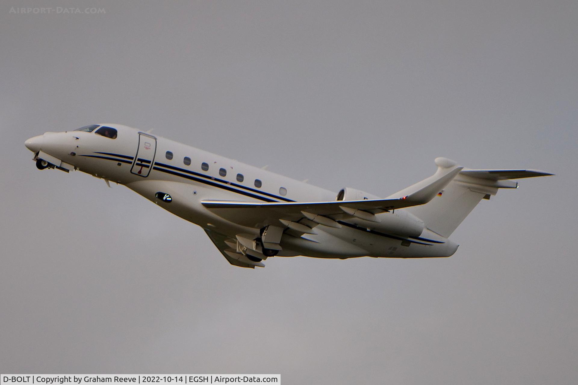 D-BOLT, 2020 Embraer EMB-550 Praetor 600 C/N 55020144, Departing from Norwich.
