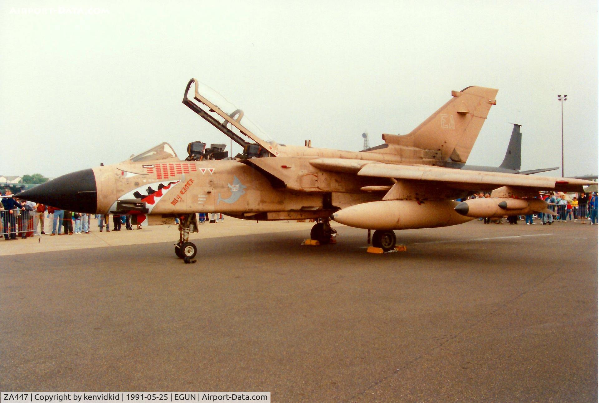 ZA447, 1983 Panavia Tornado GR.4 C/N 235/BS077/3113, At the 1991 Mildenhall Air Fete. Scanned from print.