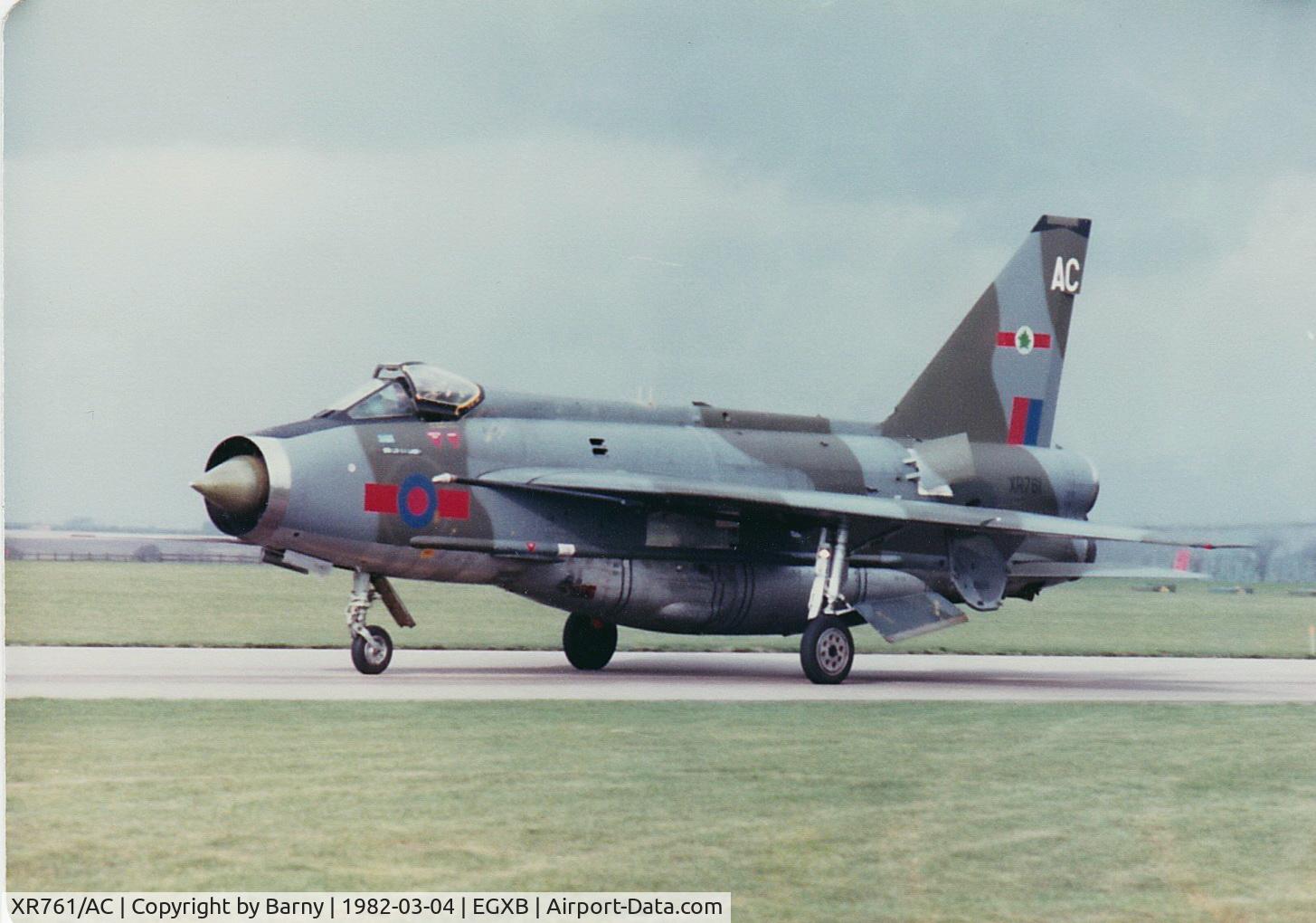 XR761, English Electric Lightning F.6 C/N 95226, 5 Squadron Lightning F6
taken at RAF Binbrook (EGXB)
4th March 1982