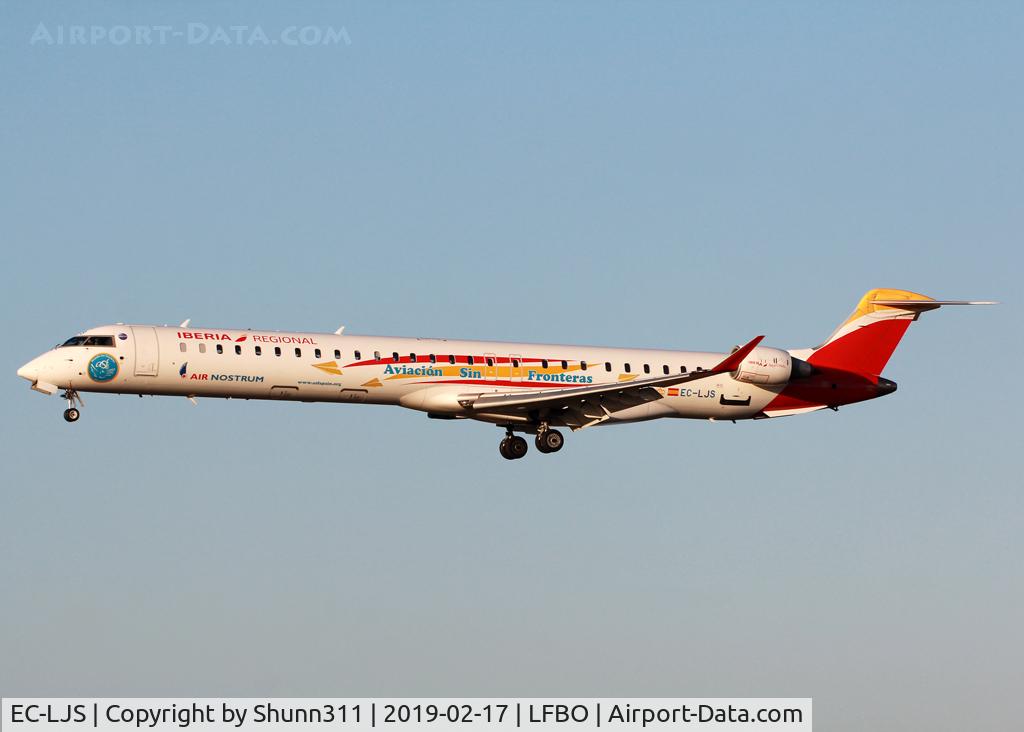 EC-LJS, 2010 Bombardier CRJ-1000ER NG (CL-600-2E25) C/N 19003, Landing rwy 14R in Aviation Without Border c/s