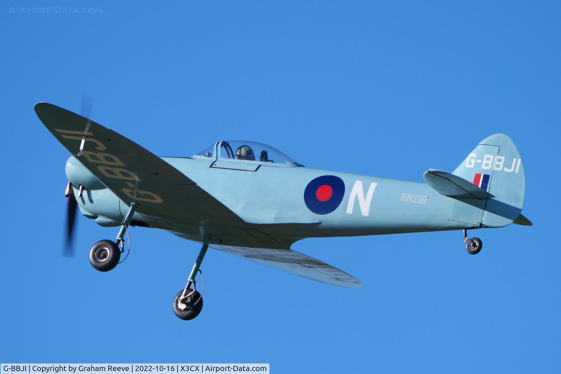 G-BBJI, 1975 Isaacs Spitfire C/N PFA 027-10055, Departing from Northrepps.