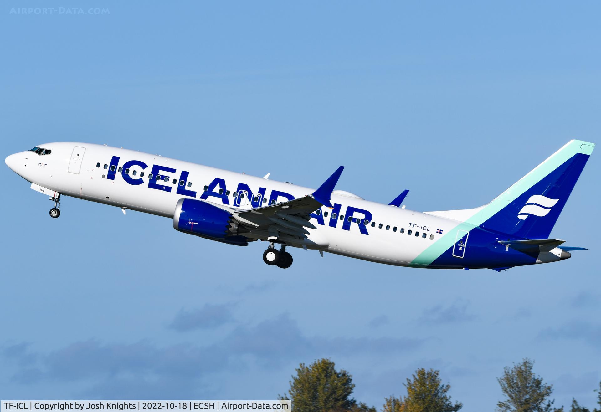 TF-ICL, 2019 Boeing 737-8 MAX C/N 60009, Departing After Respray Into The New Icelandair Livery.