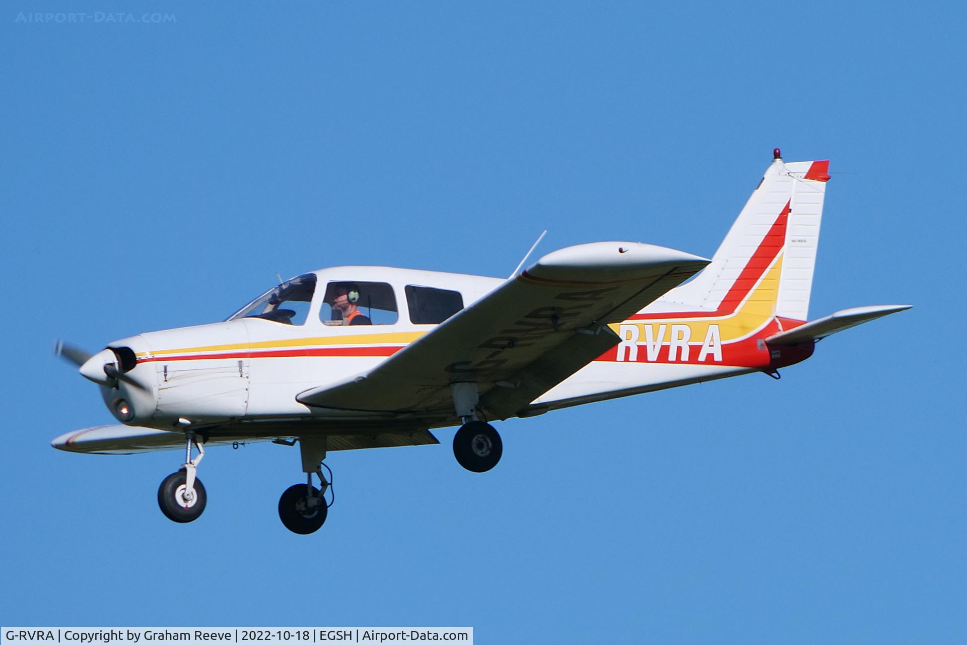 G-RVRA, 1975 Piper PA-28-140 Cherokee Cruiser C/N 28-7625038, Landing at Norwich.