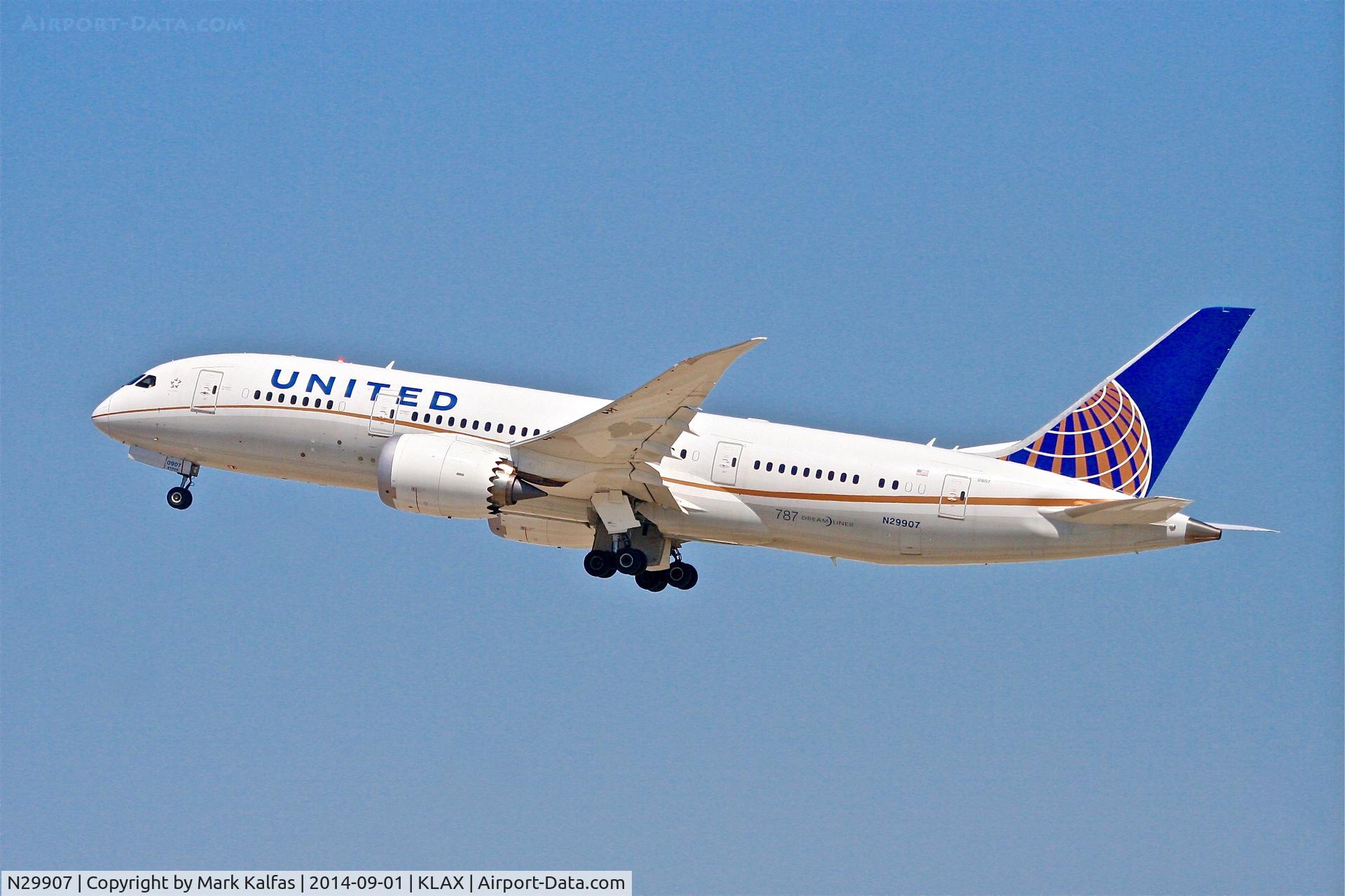 N29907, 2013 Boeing 787-8 Dreamliner C/N 34830, N29907 departing 25R KLAX