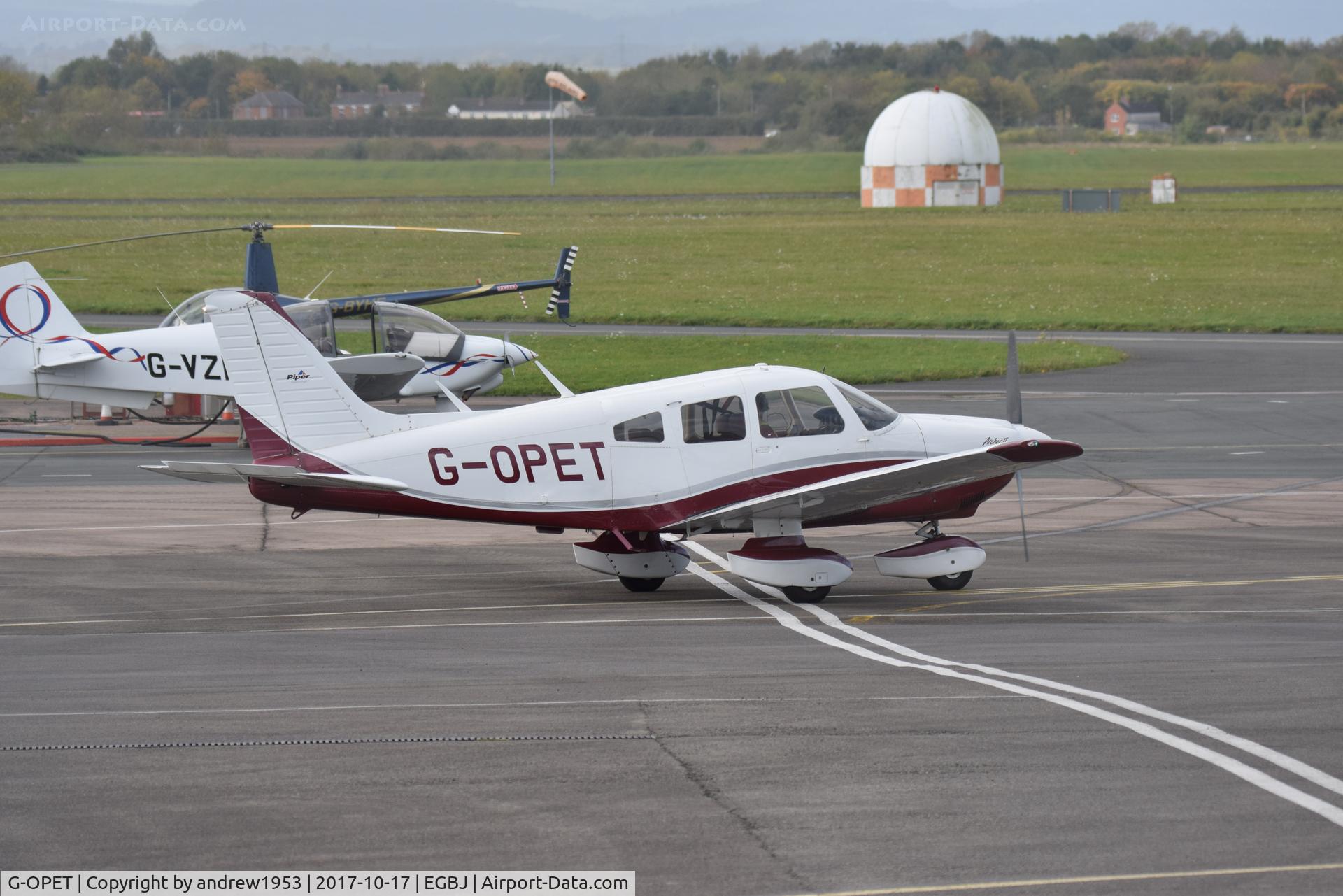 G-OPET, 1975 Piper PA-28-181 Cherokee Archer II C/N 28-7690067, G-OPET at Gloucestershire Airport.