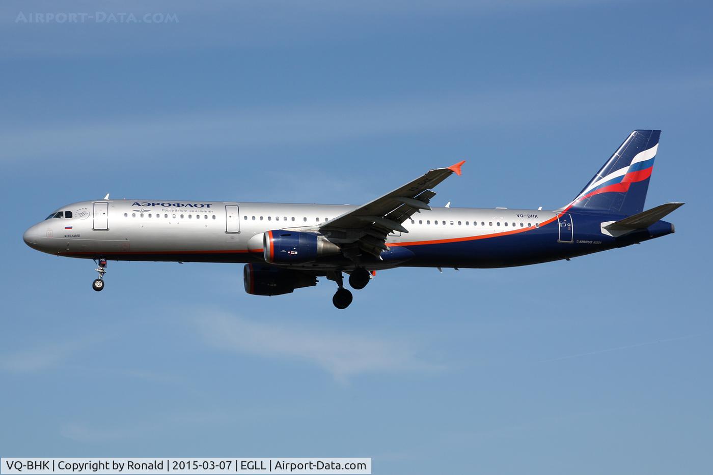 VQ-BHK, 2010 Airbus A321-211 C/N 4461, at lhr