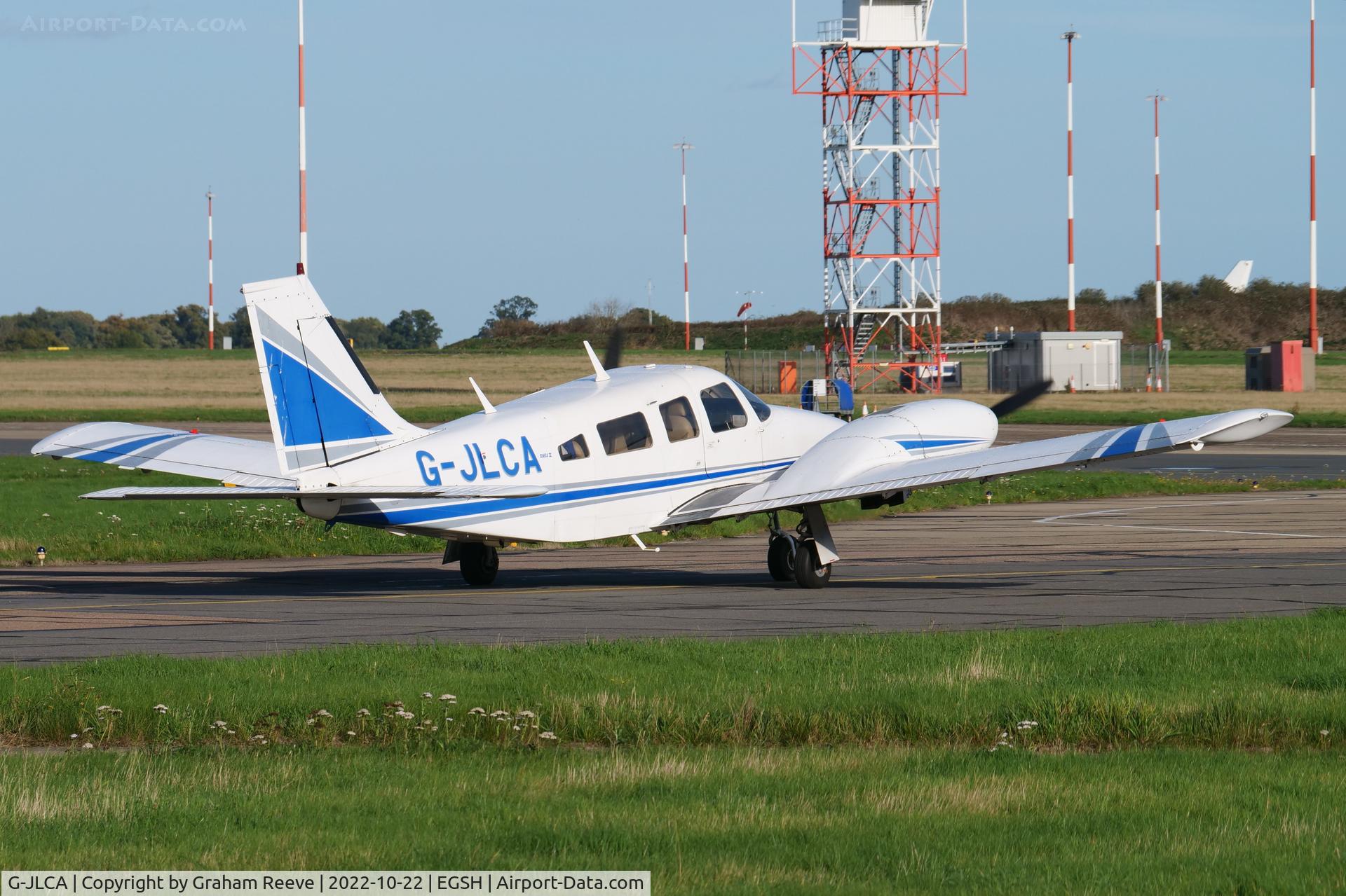 G-JLCA, 1978 Piper PA-34-200T Seneca II C/N 34-7870428, Departing from Norwich.
