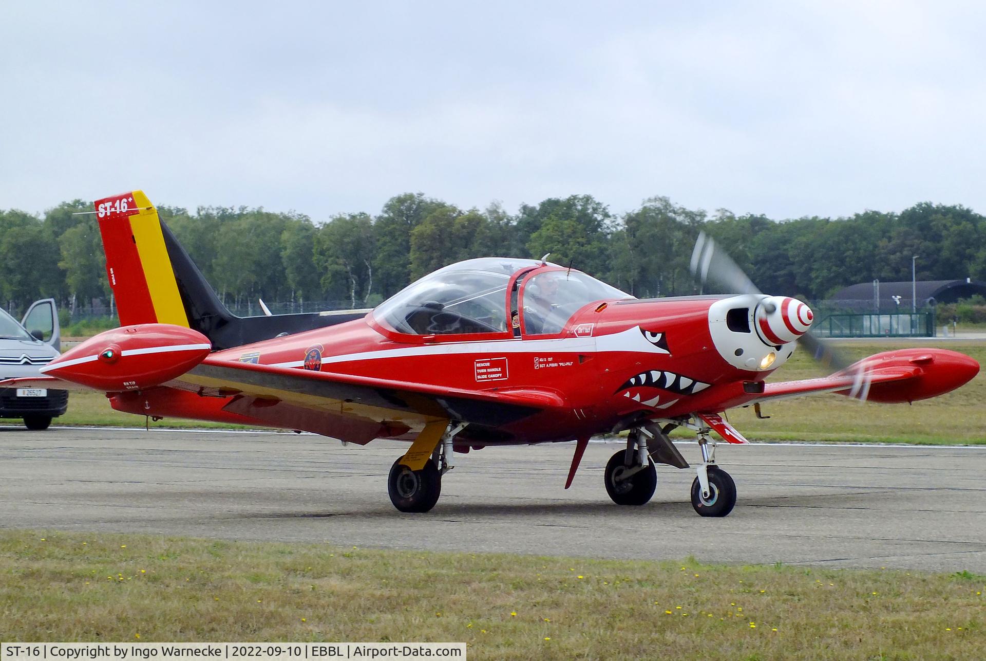 ST-16, SIAI-Marchetti SF-260M+ C/N 10-16, SIAI-Marchetti SF.260M+ of the FAeB (Belgian Air Force) 'Diables Rouges / Red Devils' aerobatic team at the 2022 Sanicole Spottersday at Kleine Brogel air base