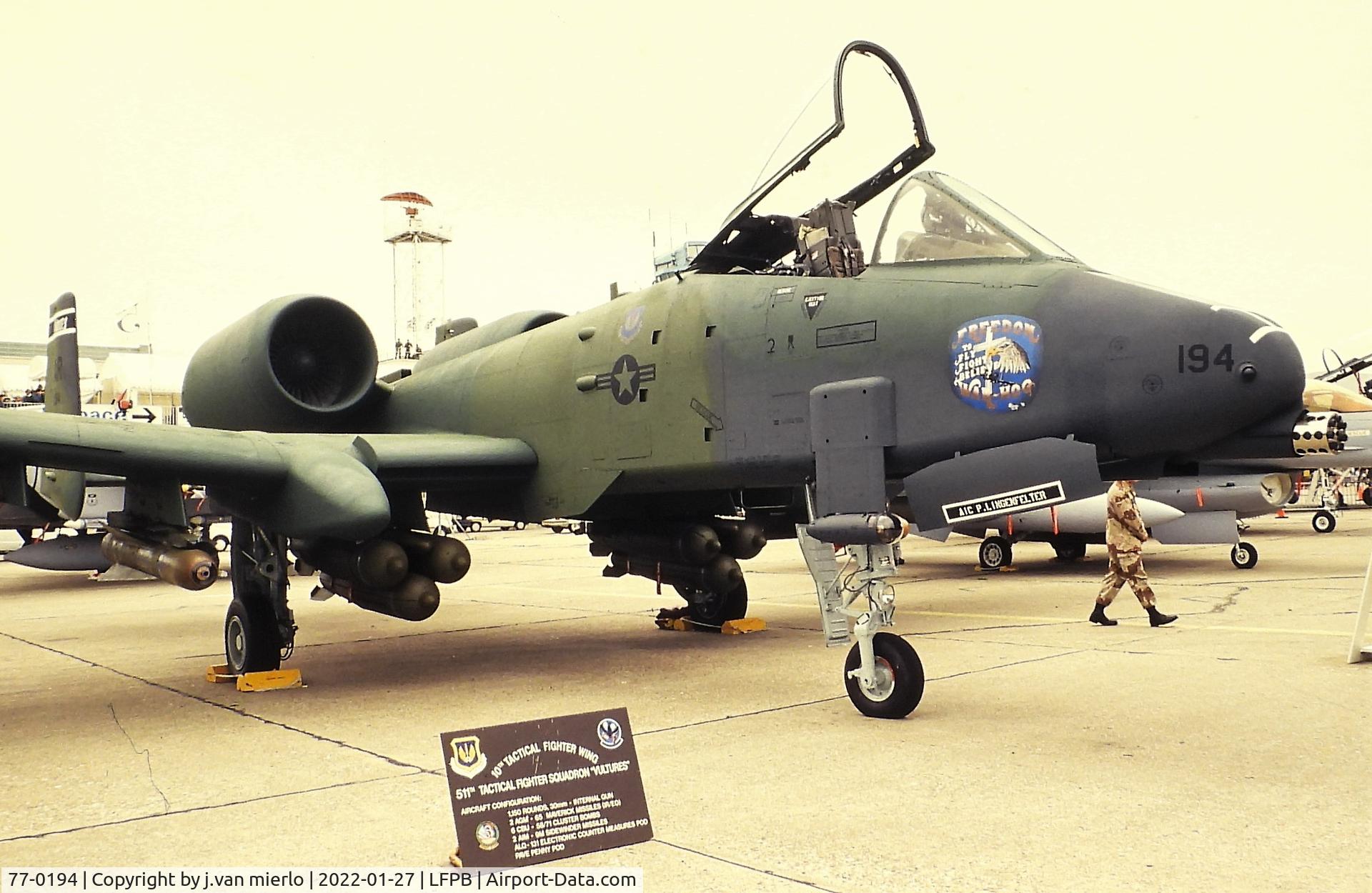 77-0194, 1977 Fairchild Republic A-10A Thunderbolt II C/N A10-0119, Slide scan Salon Le Bourget honoring Gulf War ve
terans