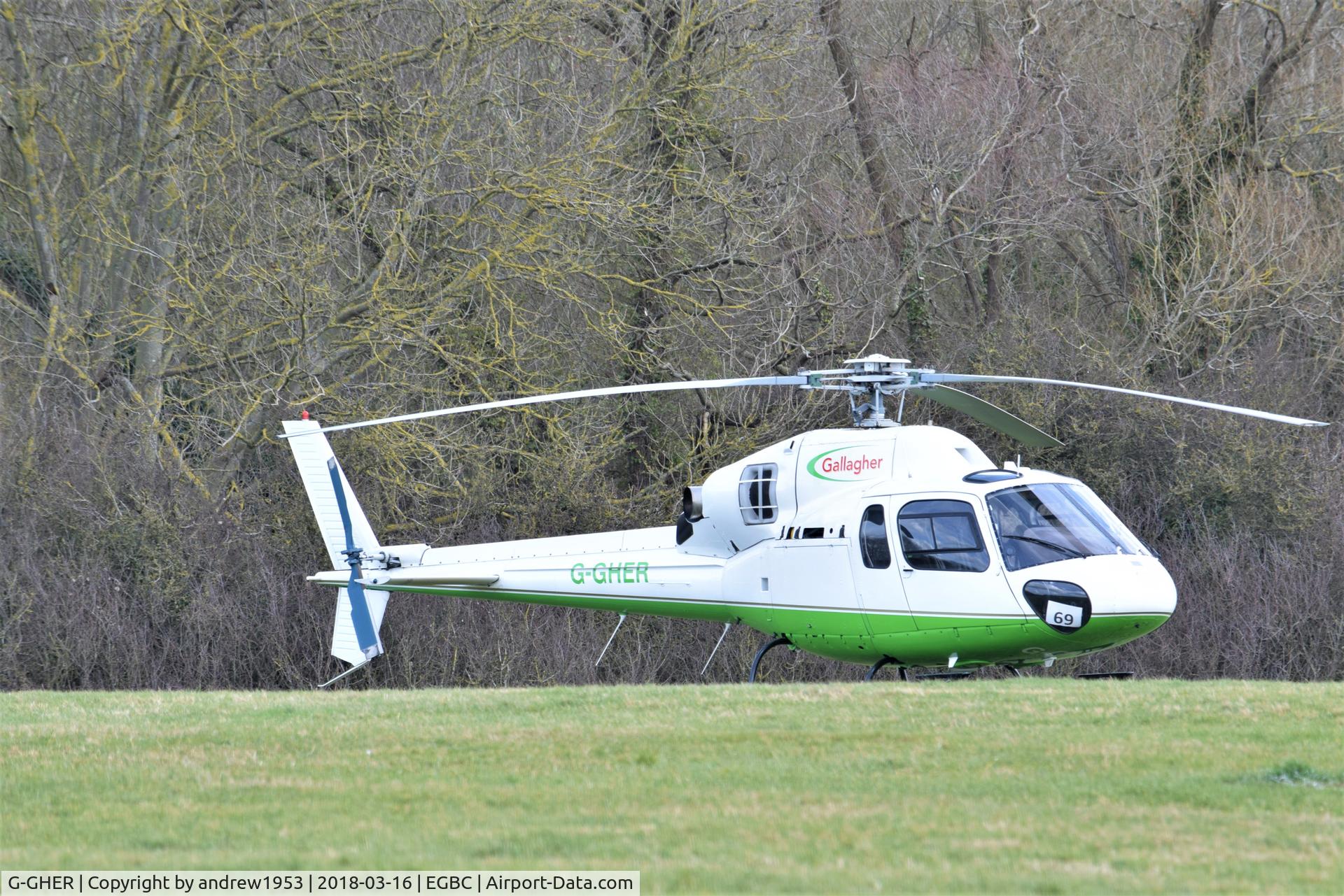 G-GHER, 1998 Eurocopter AS-355N Ecureuil 2 C/N 5658, G-GHER at Cheltenham Racecourse.