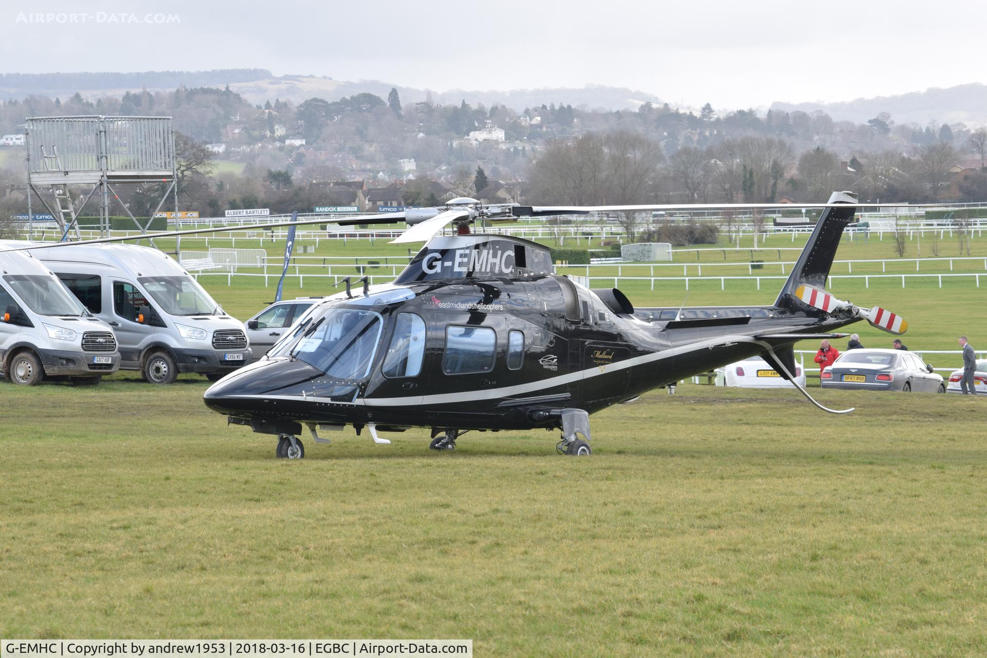G-EMHC, 2008 Agusta A-109E Power C/N 11721, G-EMHC at Cheltenham Racecourse.