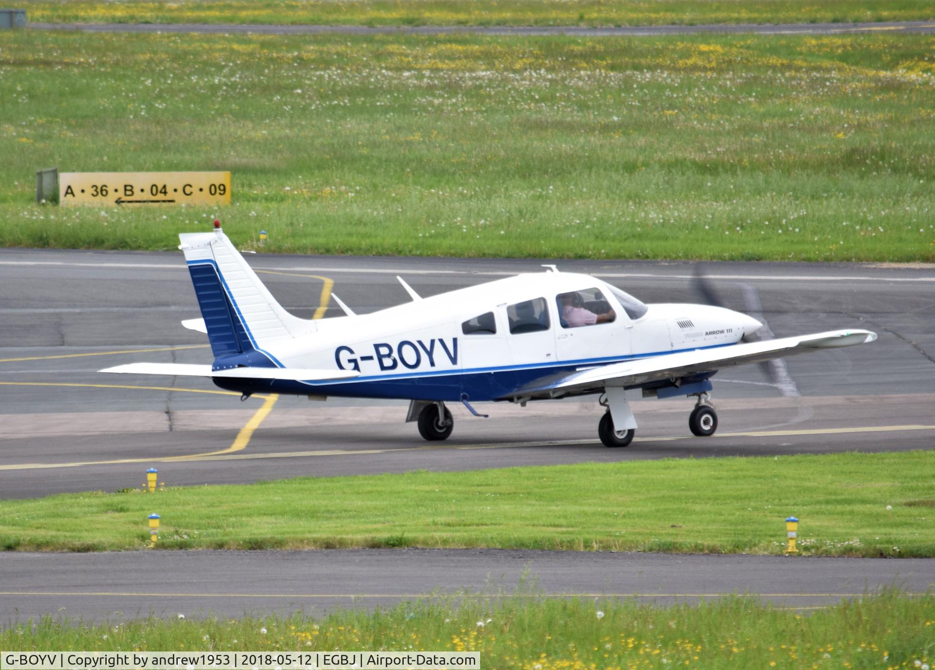 G-BOYV, 1977 Piper PA-28R-201T Turbo Cherokee Arrow III C/N 28R-7703014, G-BOYV at Gloucestershire Airport.