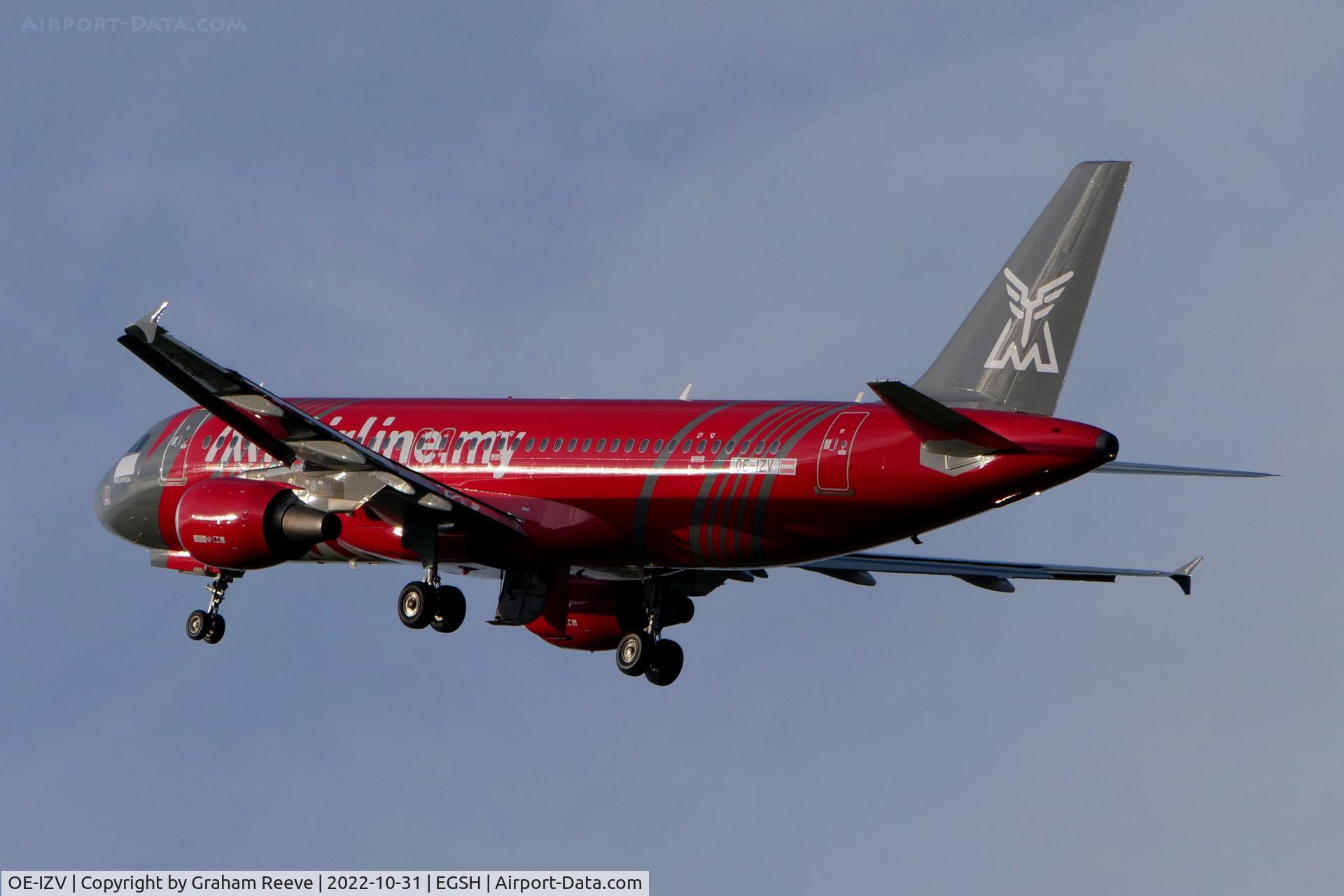 OE-IZV, 2006 Airbus A320-214 C/N 2968, In transit over Norwich in new MYAirline scheme.