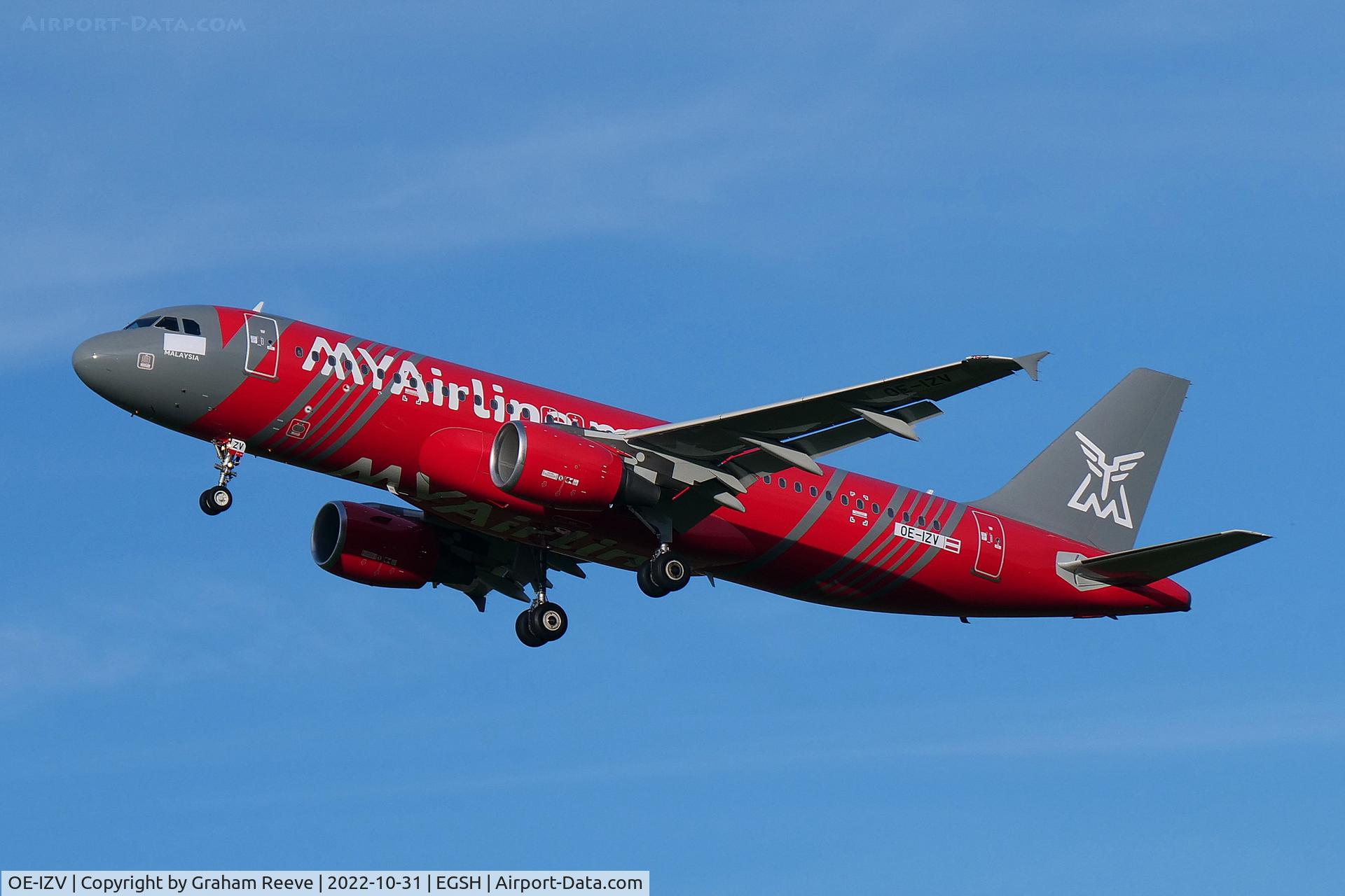 OE-IZV, 2006 Airbus A320-214 C/N 2968, In transit over Norwich in new MYAirline scheme.