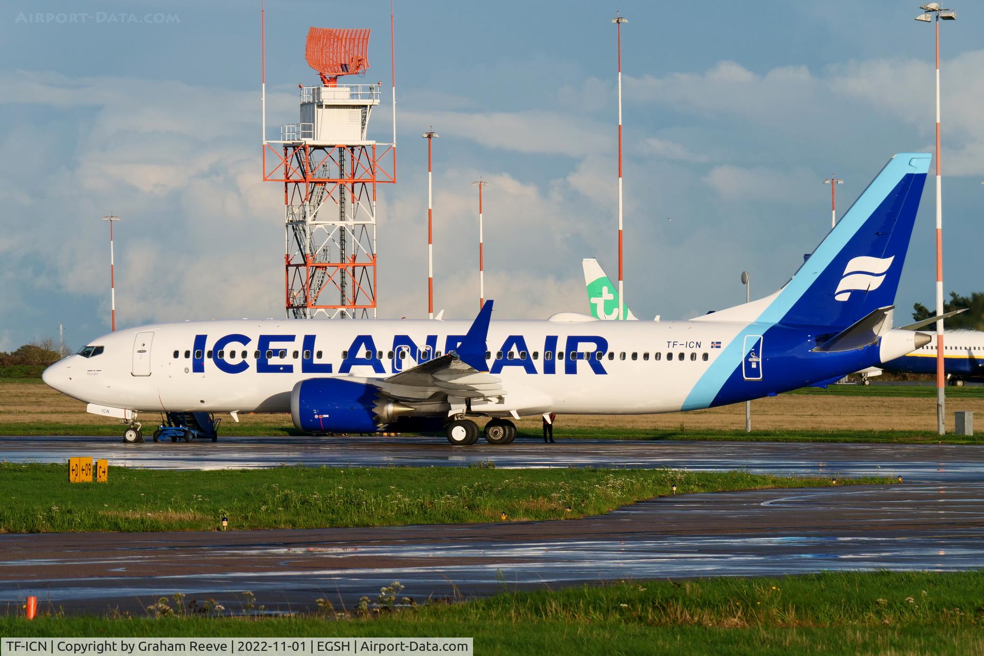 TF-ICN, 2019 Boeing 737-8 MAX C/N 44356, Parked at Norwich after a re-spray.