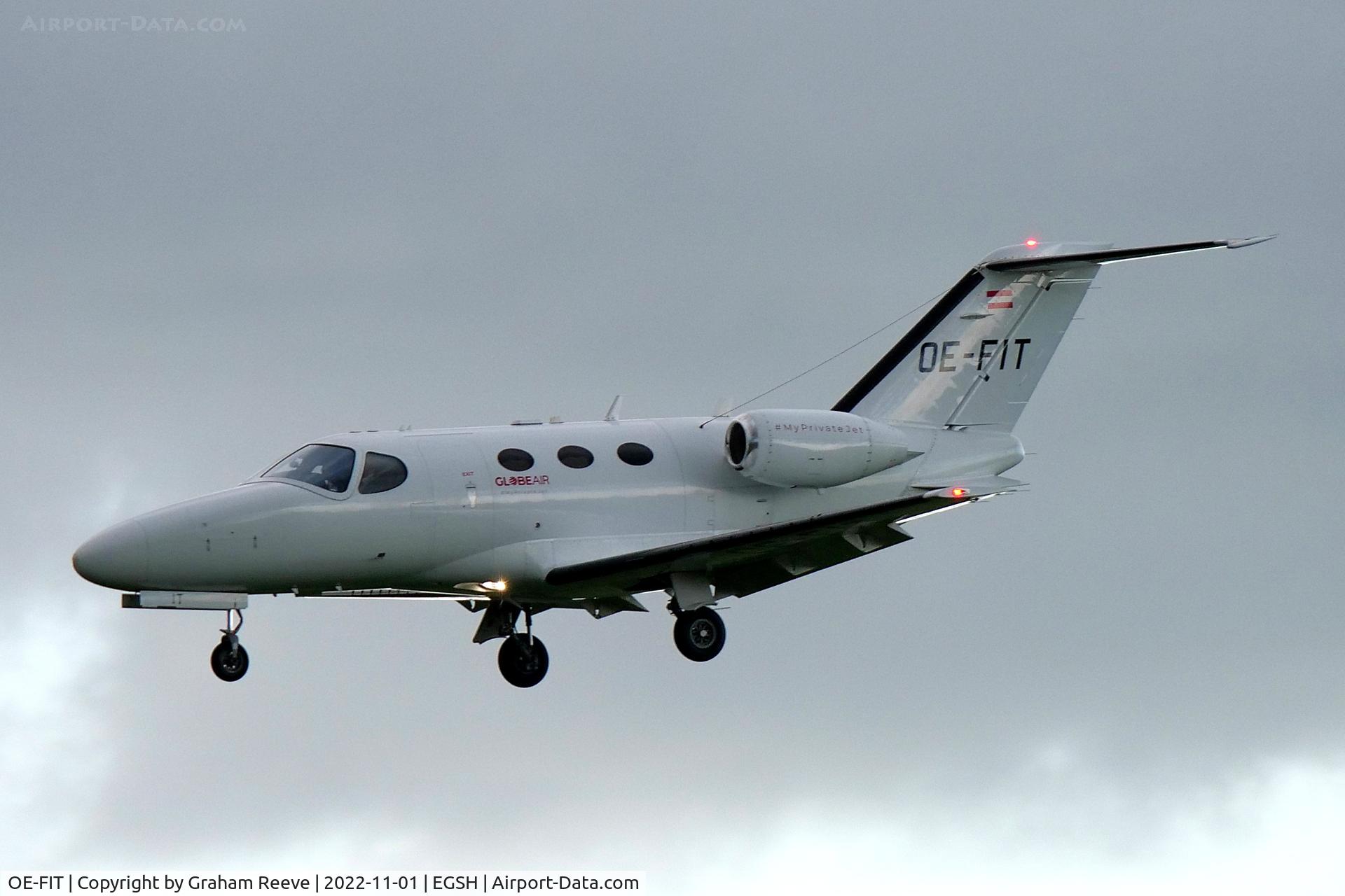 OE-FIT, 2010 Cessna 510 Citation Mustang Citation Mustang C/N 510-0319, Landing at Norwich.