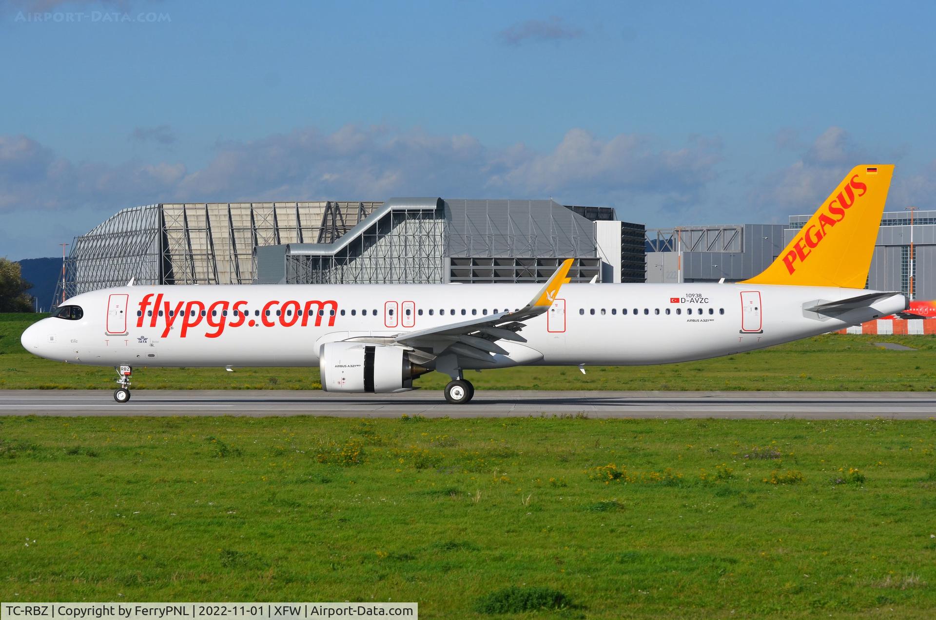 TC-RBZ, 2022 Airbus A321-251NX C/N 10938, Pegasus A321N undergoing ground test at XFW with test reg  D-AVZC.