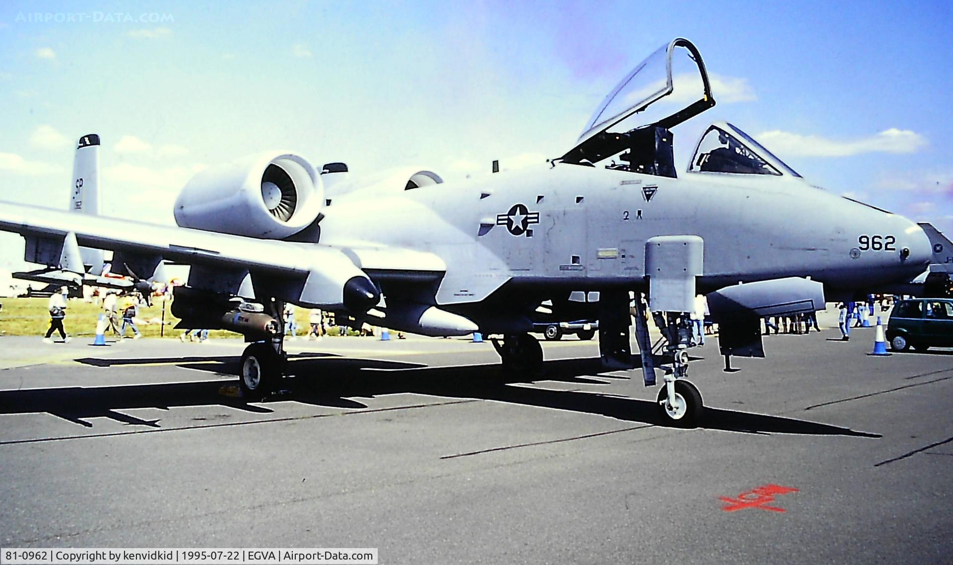 81-0962, 1981 Fairchild Republic A-10A Thunderbolt II C/N A10-0657, At the 1995 Fairford International Air Tattoo, scanned from slide.
