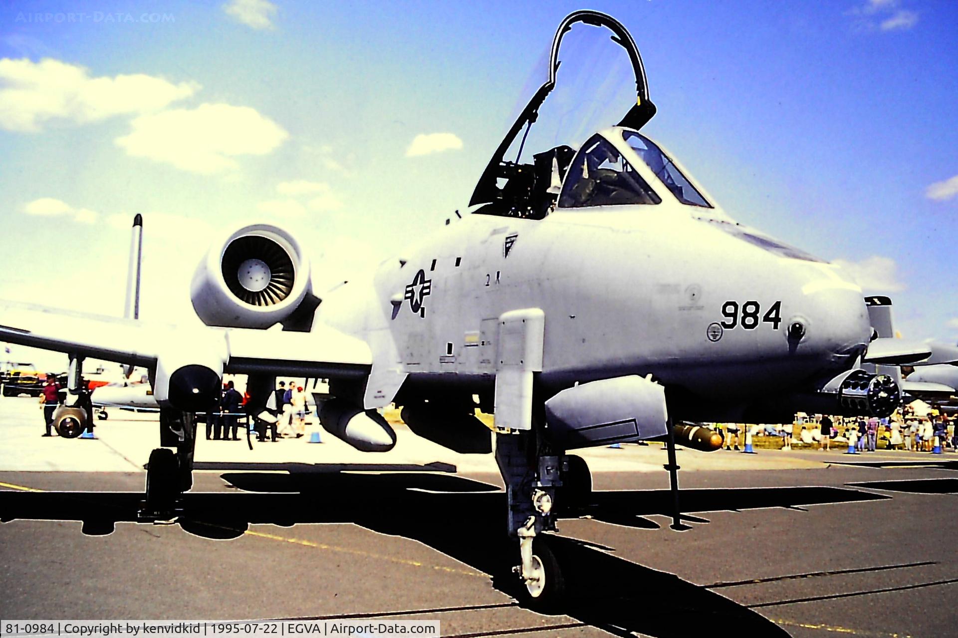 81-0984, 1981 Fairchild Republic A-10A Thunderbolt II C/N A10-0679, At the 1995 Fairford International Air Tattoo, scanned from slide.