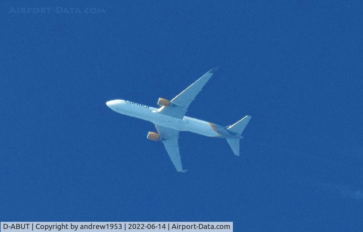 D-ABUT, 1999 Boeing 767-3Q8 C/N 29383, D-ABUT over Gloucester.
