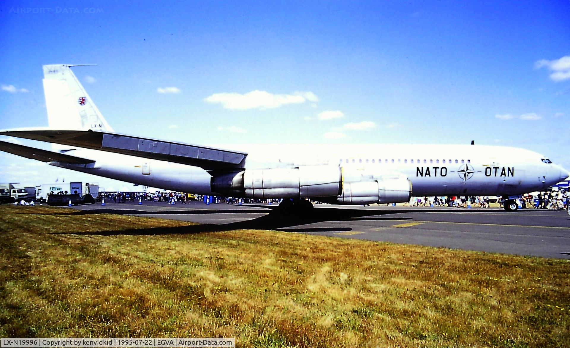 LX-N19996, 1968 Boeing 707-329C C/N 19996, At the 1995 Fairford International Air Tattoo, scanned from slide.