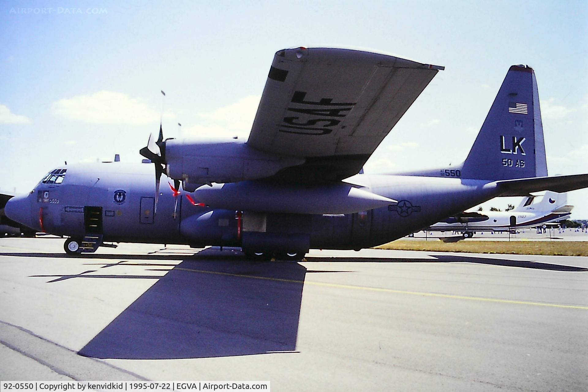 92-0550, 1992 Lockheed C-130H Hercules C/N 382-5321, At the 1995 Fairford International Air Tattoo, scanned from slide.