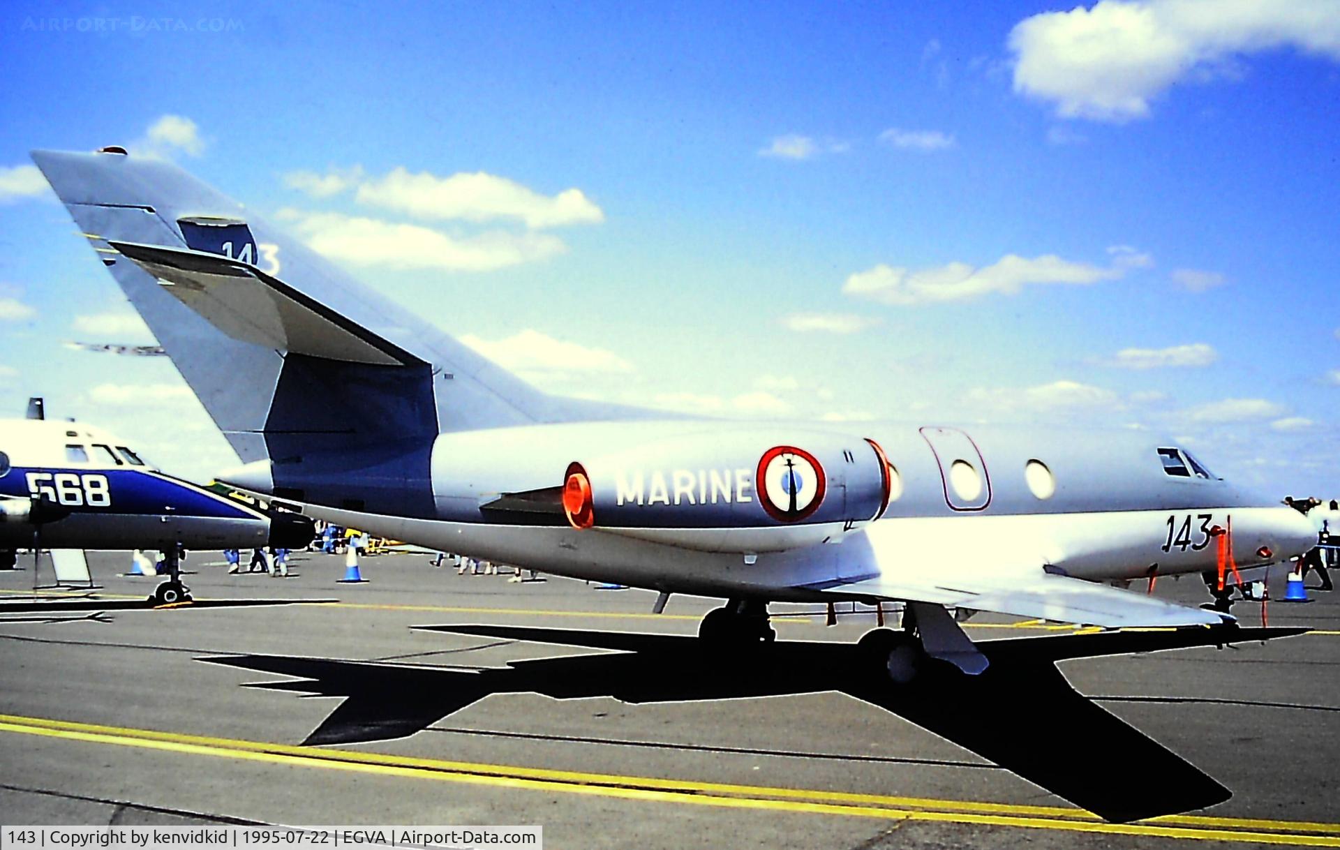 143, 1979 Dassault Falcon 10MER C/N 143, At the 1995 Fairford International Air Tattoo, scanned from slide.