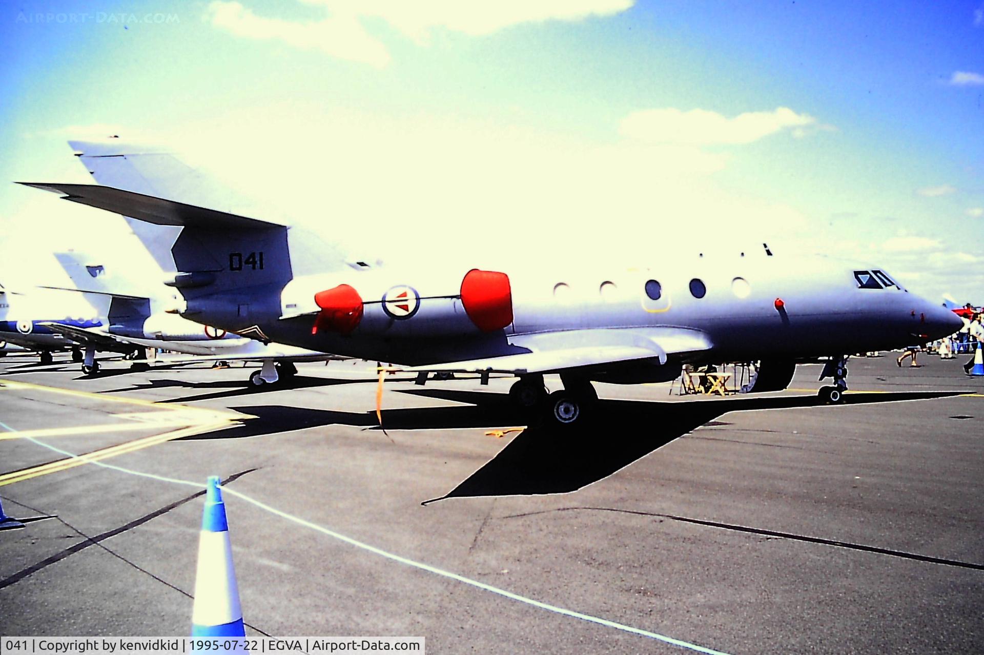 041, 1966 Dassault Falcon 20-5B/ECM C/N 041, At the 1995 Fairford International Air Tattoo, scanned from slide.
