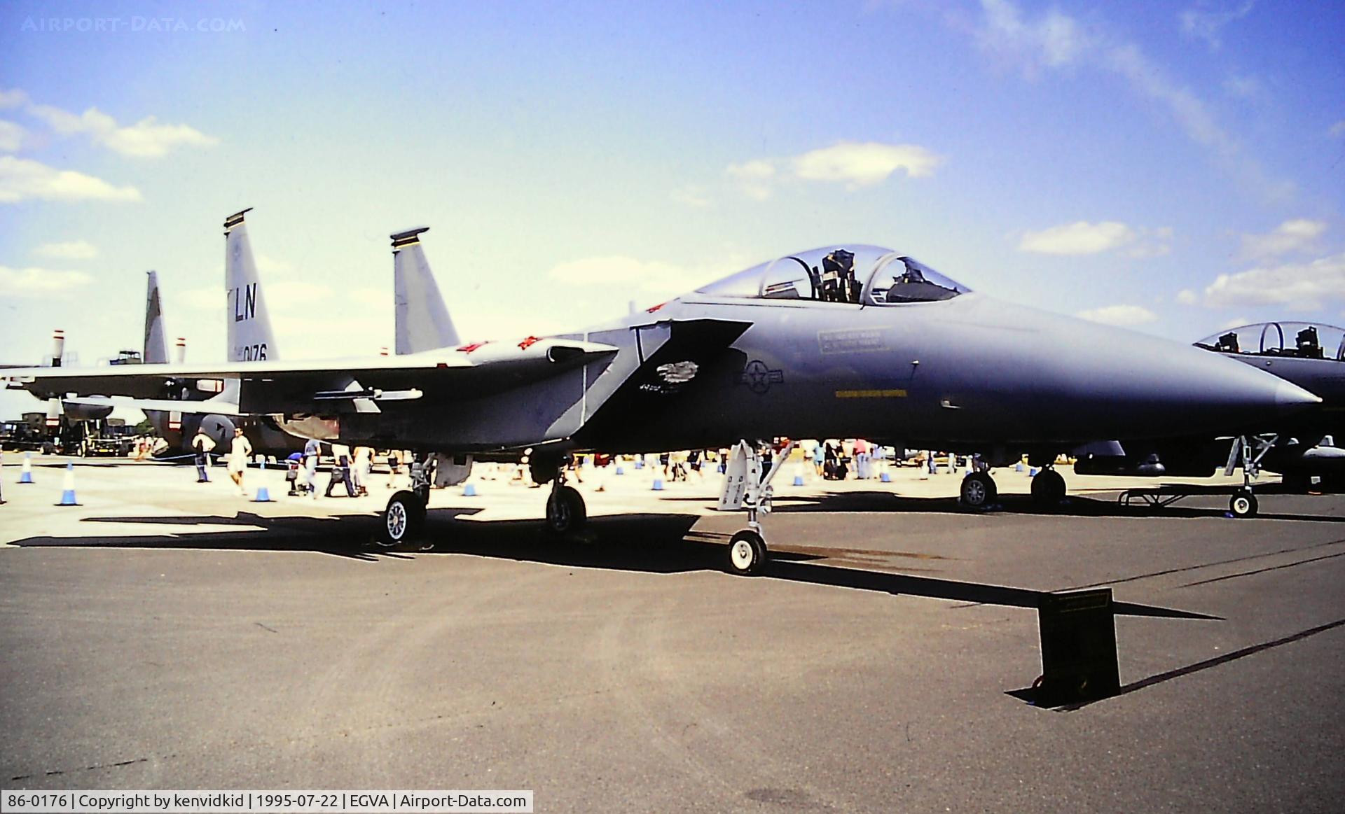 86-0176, 1986 McDonnell Douglas F-15C Eagle C/N 1027/C404, At the 1995 Fairford International Air Tattoo, scanned from slide.