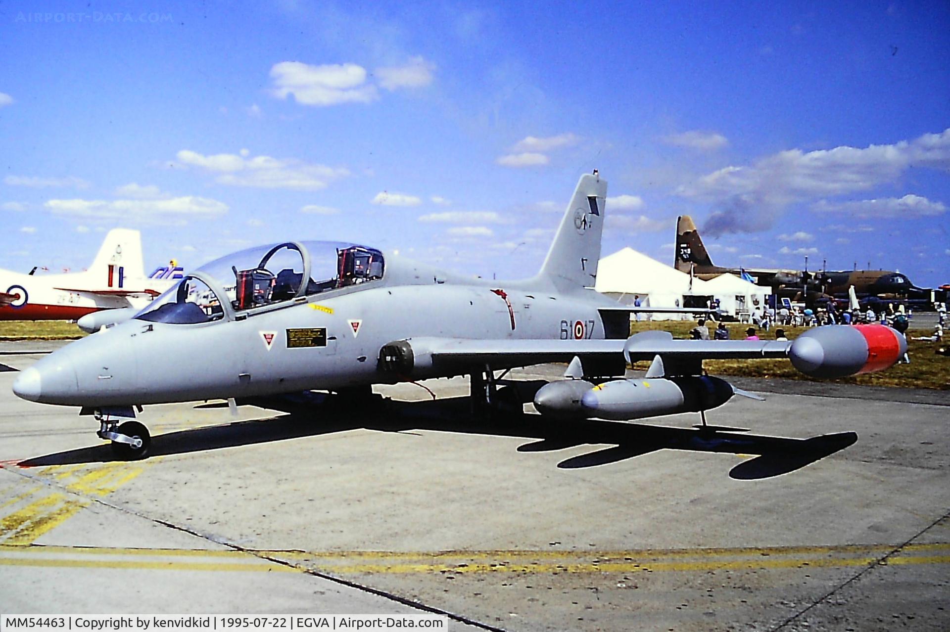 MM54463, Aermacchi MB-339A C/N 6642/039/AA025, At the 1995 Fairford International Air Tattoo, scanned from slide.