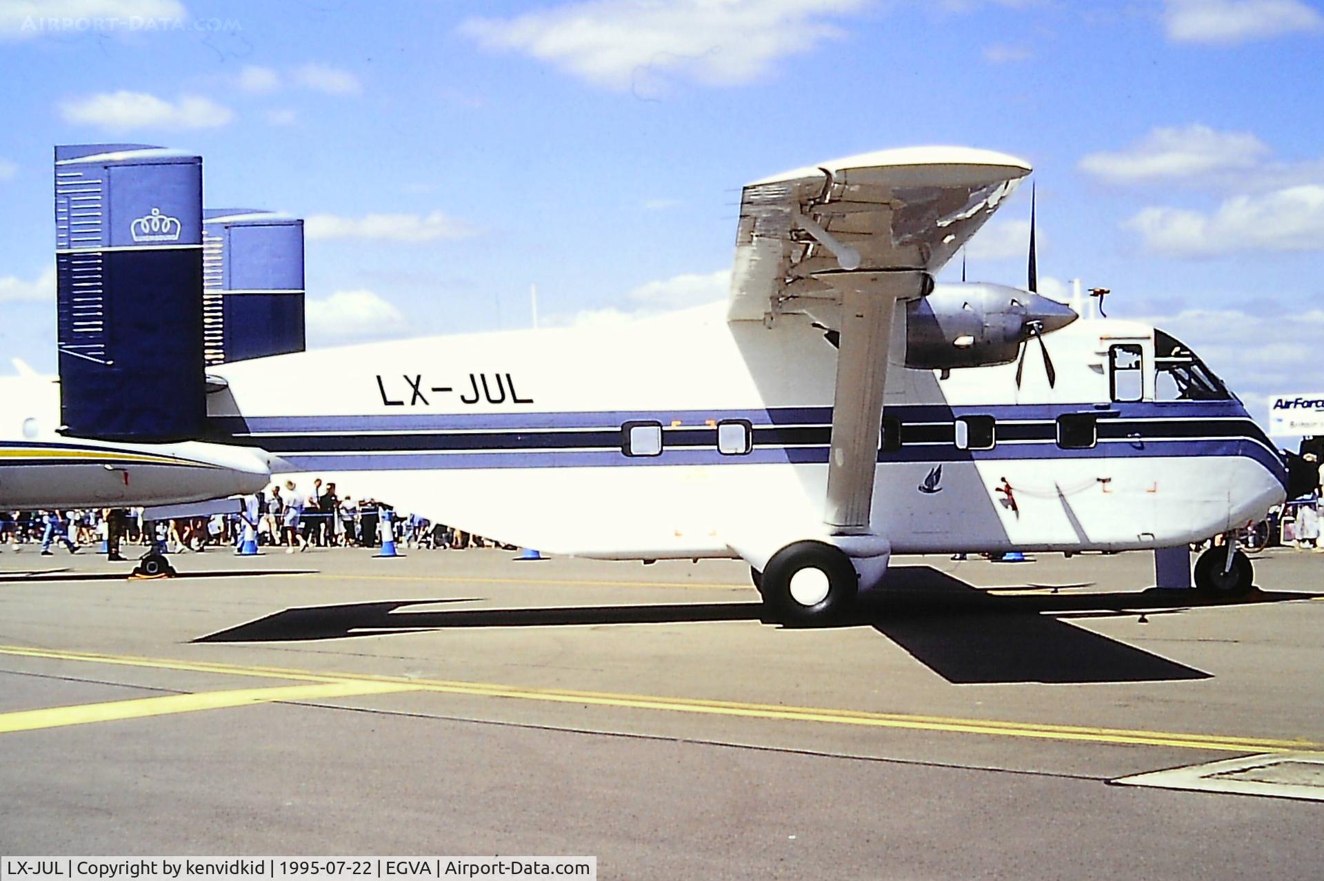LX-JUL, 1975 Short SC-7 Skyvan 3-100 C/N SH.1943, At the 1995 Fairford International Air Tattoo, scanned from slide.