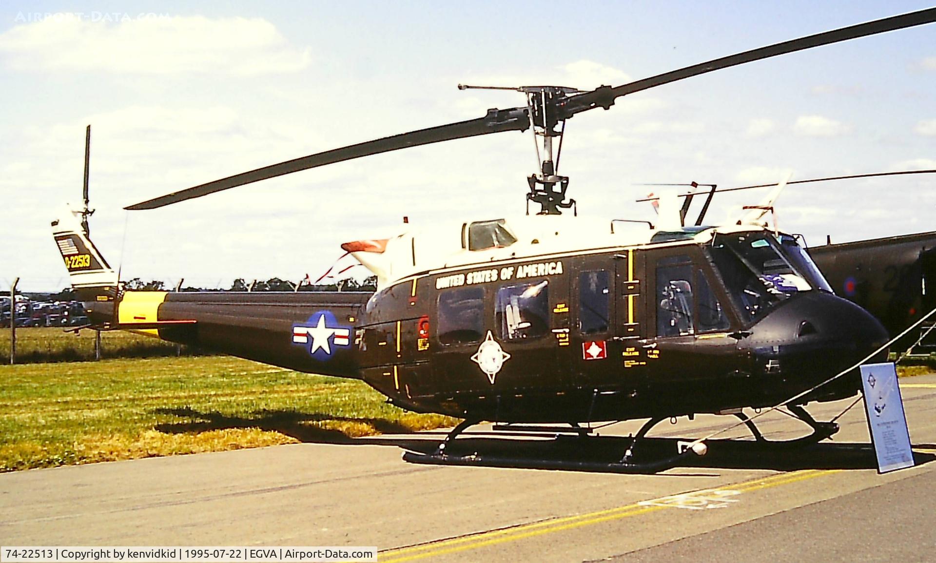 74-22513, 1974 Bell UH-1H Iroquois C/N 13837, At the 1995 Fairford International Air Tattoo, scanned from slide.