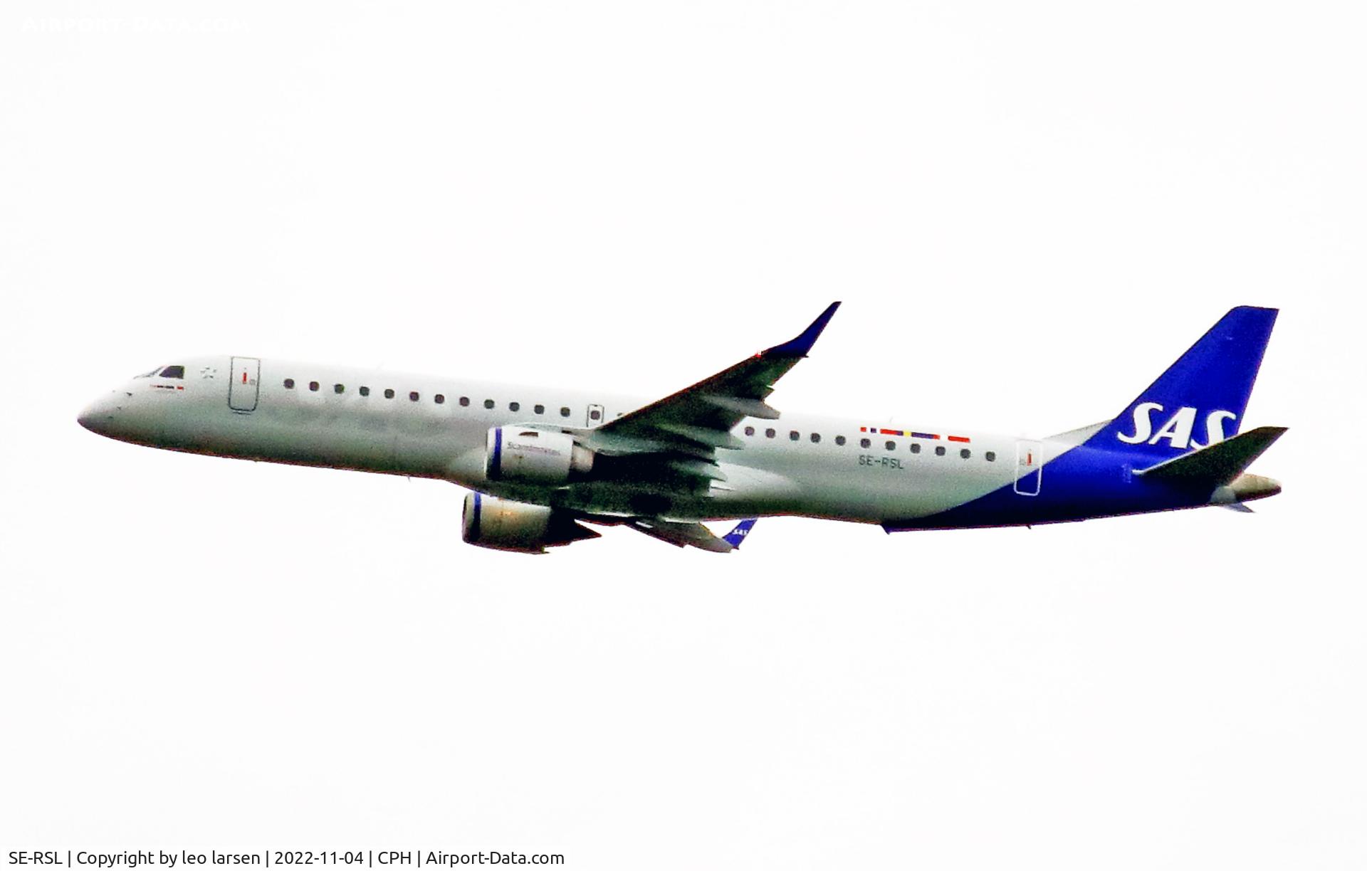 SE-RSL, 2007 Embraer 195LR (ERJ-190-200LR) C/N 1900128, Copenhagen 4.11.2022 on first revenue flight to Gothenburg (GOT).