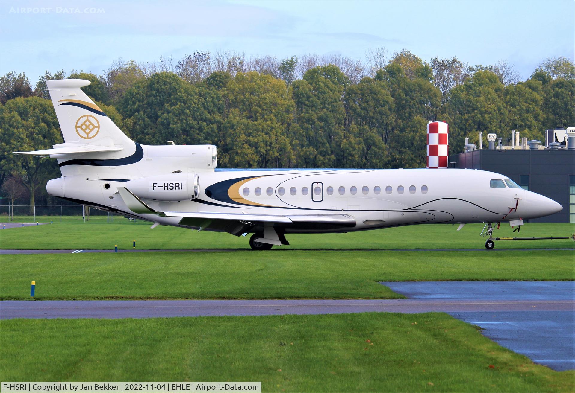 F-HSRI, 2017 Dassault Falcon 8X C/N 427, Lelystad Airport. Tugged from the apron to Satys where it will get a new livery
