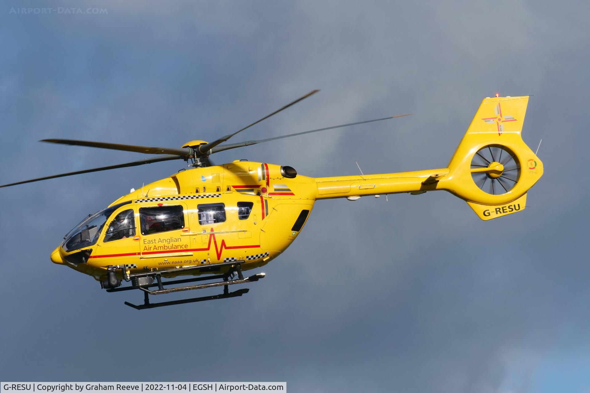 G-RESU, 2015 Airbus Helicopters EC-145T-2 (BK-117D-2) C/N 20052, Landing at Norwich.
