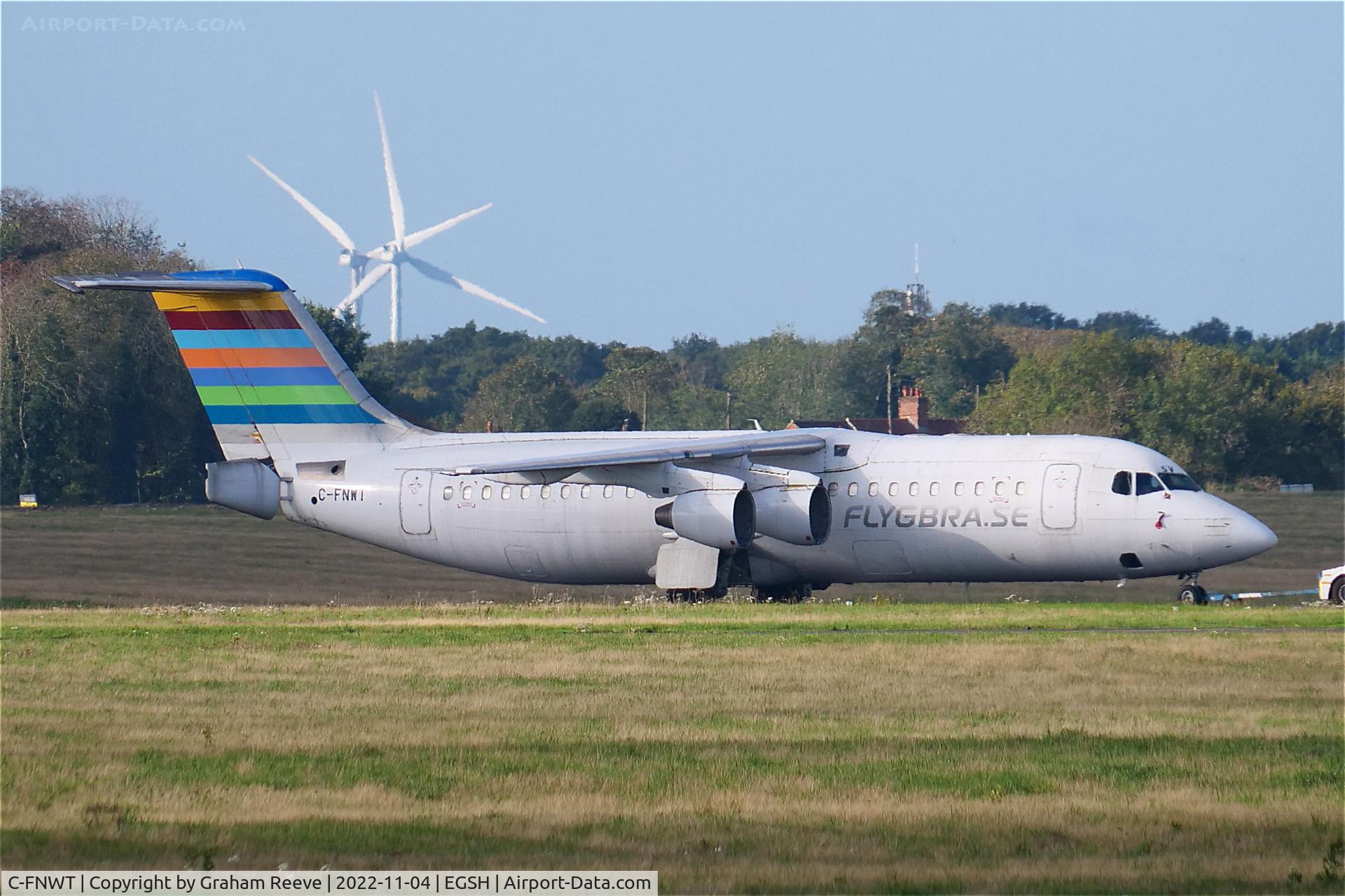 C-FNWT, British Aerospace Avro 146-RJ100 C/N E3250, Under tow at Norwich.