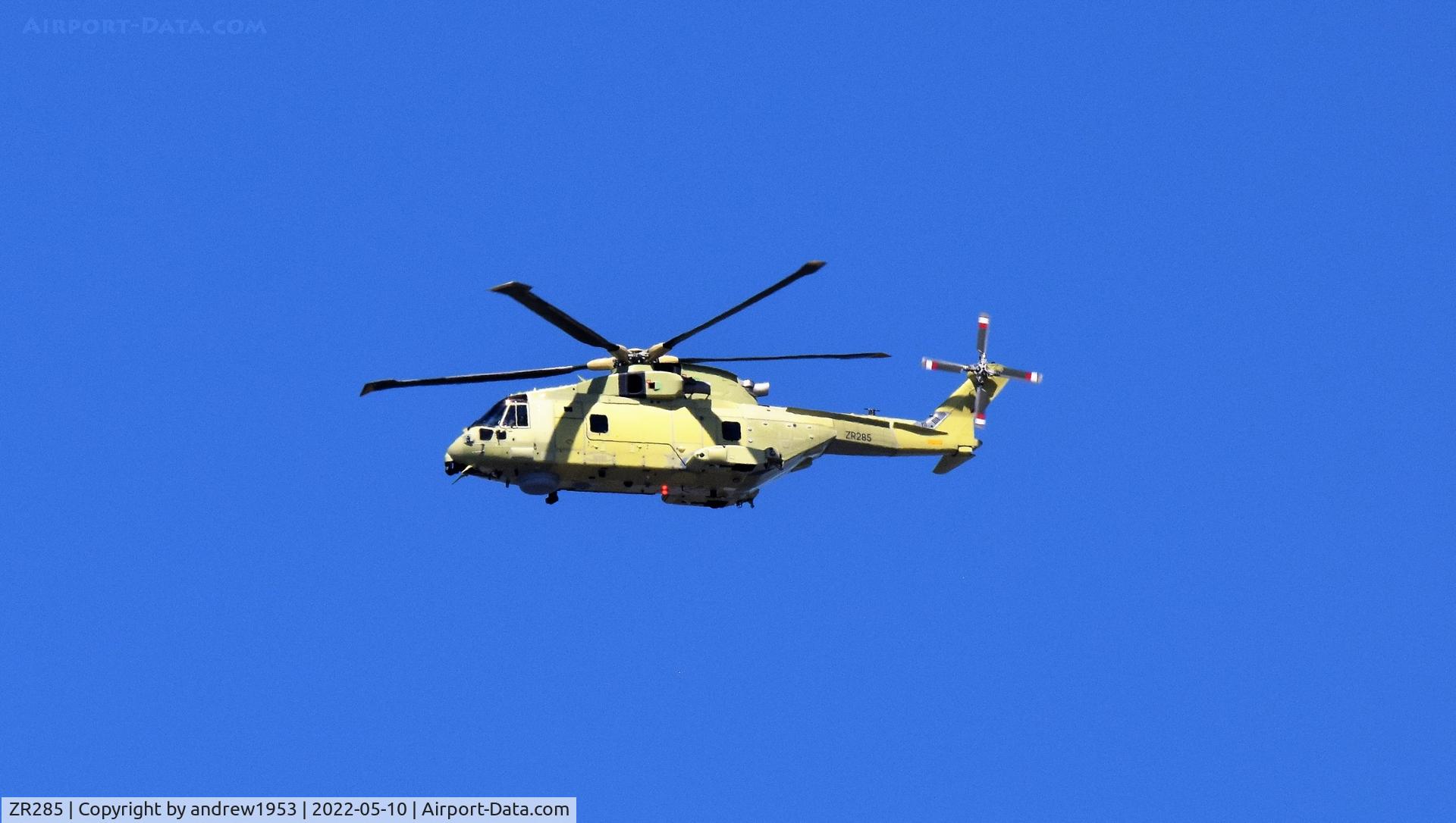 ZR285, 2021 Leonardo AW-101 C/N 50285, ZR285 over the Bristol Channel.