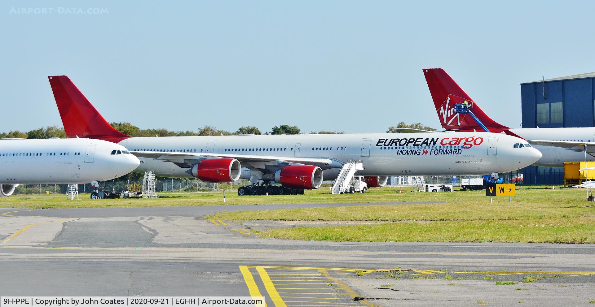 9H-PPE, 2006 Airbus A340-642 C/N 787, Parked next to 2-EALK ex Scarlet Lady G-VRED