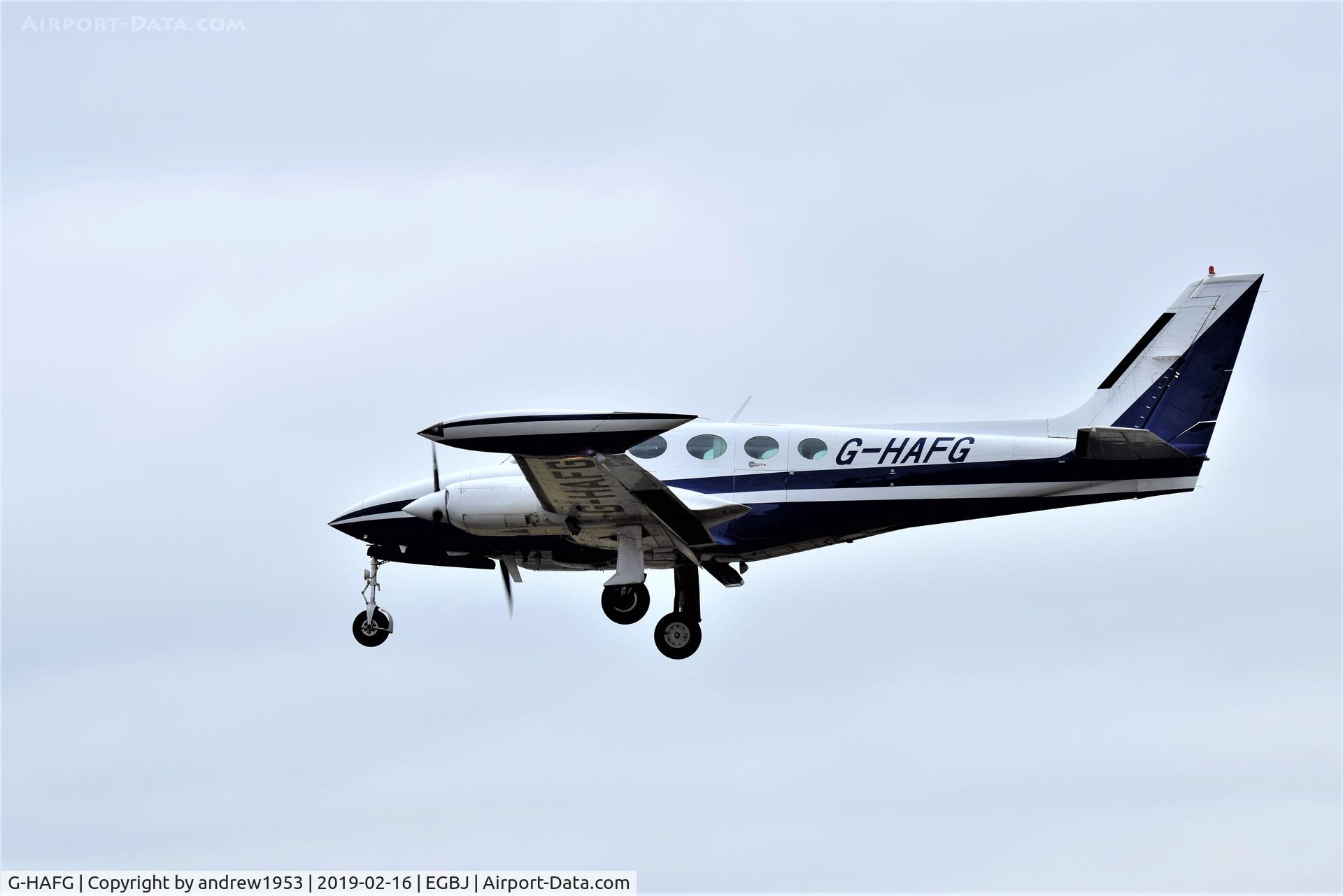 G-HAFG, 1984 Cessna 340A C/N 340A-1806, G-HAFG landing at Gloucestershire Airport.