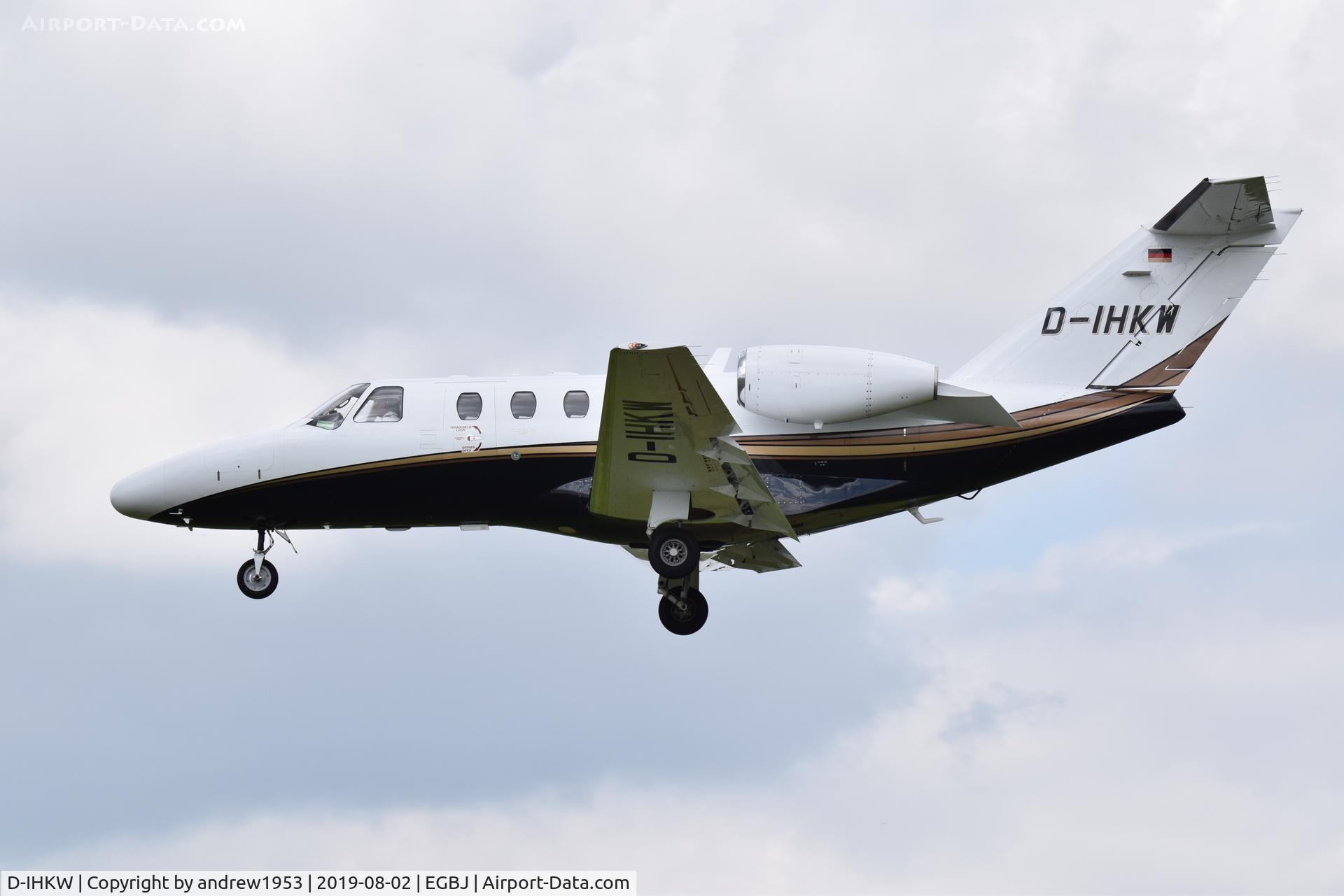 D-IHKW, 2008 Cessna 525 CitationJet CJ1+ C/N 525-0677, D-IHKW landing at Gloucestershire Airport.