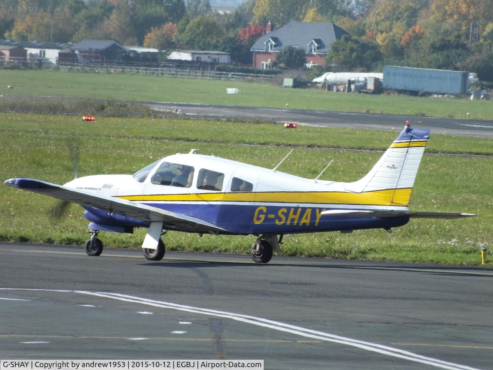 G-SHAY, 1977 Piper PA-28R-201T Cherokee Arrow III C/N 28R-7703365, G-SHAY at Gloucestershire Airport.