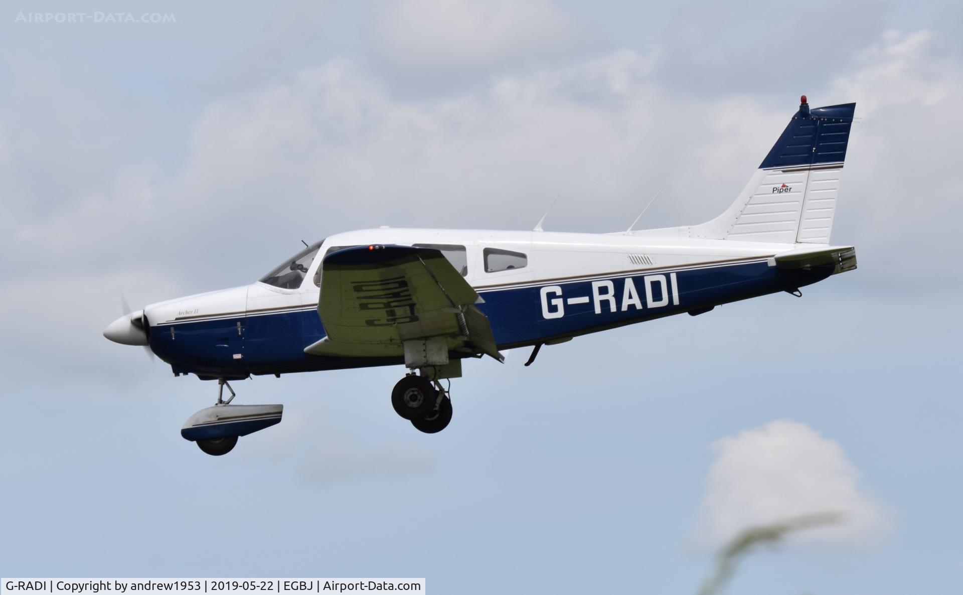 G-RADI, 1985 Piper PA-28-181 Cherokee Archer II C/N 28-8690002, G-RADI landing at Gloucestershire Airport.