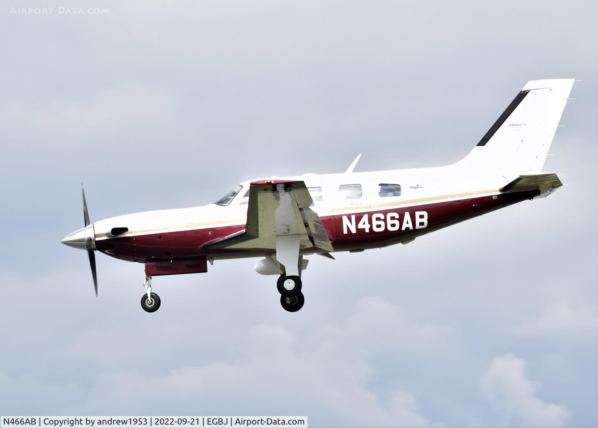 N466AB, 2001 Piper PA-46-500TP C/N 4697105, N466AB landing at Gloucestershire Airport.