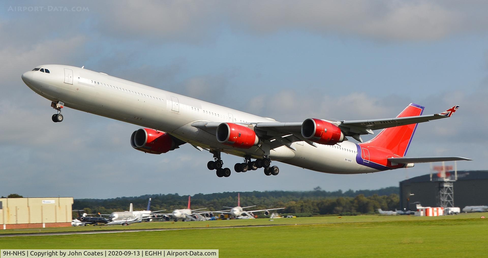 9H-NHS, 2006 Airbus A340-642 C/N 736, Departing off 26 ex G-VWIN  