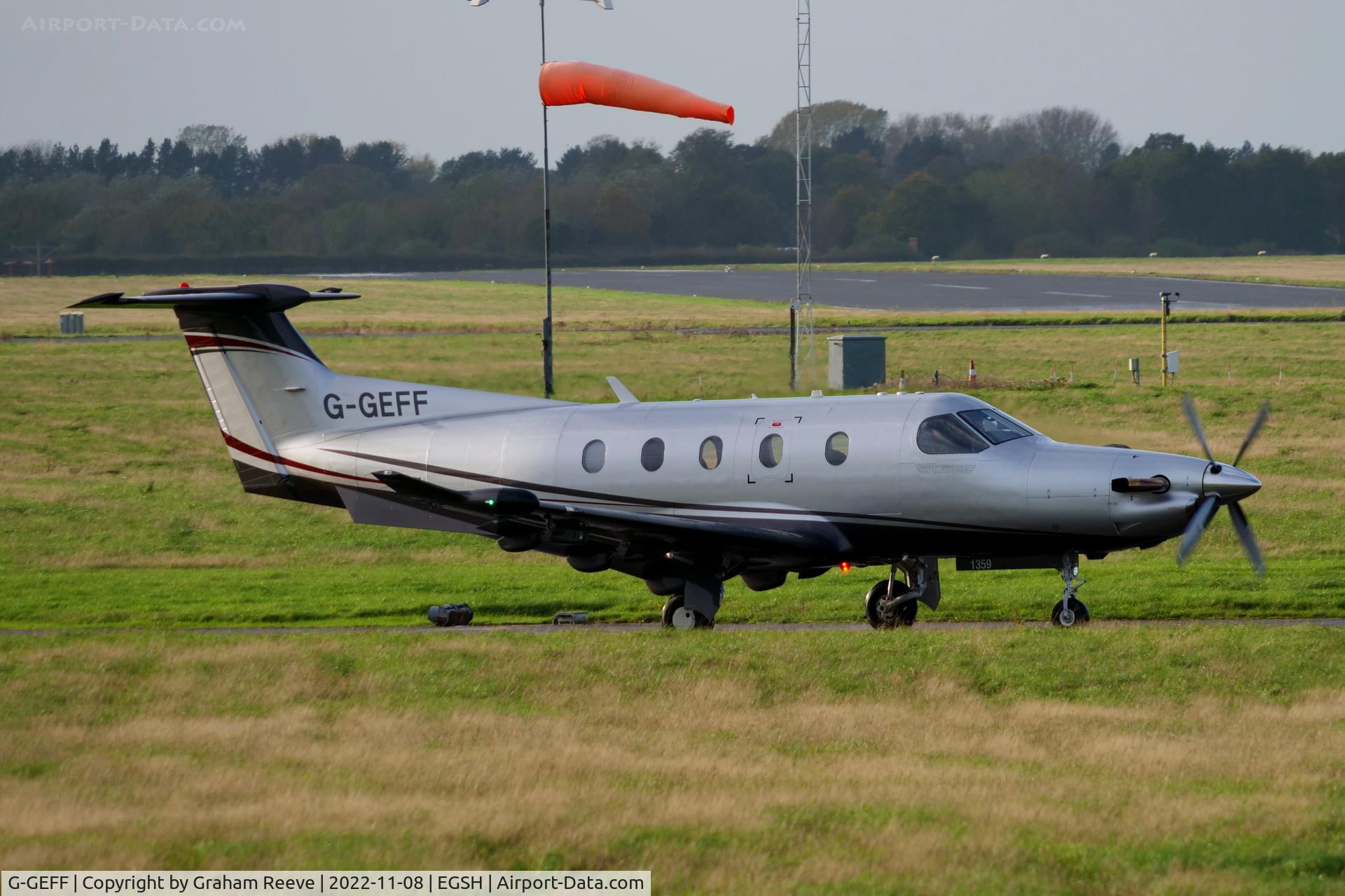 G-GEFF, 2012 Pilatus PC-12/47E C/N 1359, Departing from Norwich.