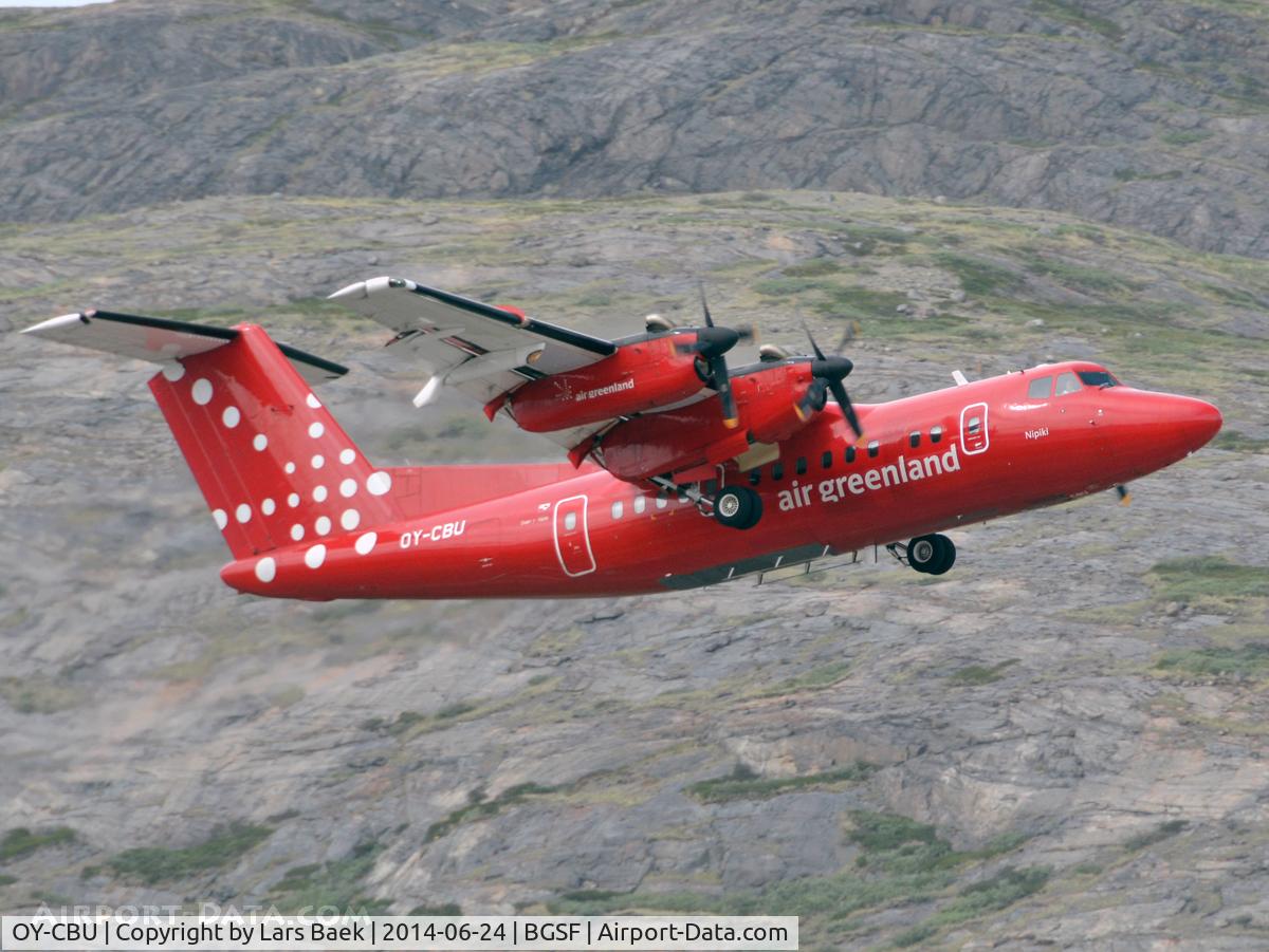 OY-CBU, 1980 De Havilland Canada DHC-7-103 Dash 7 C/N 20, Departing for BGGH