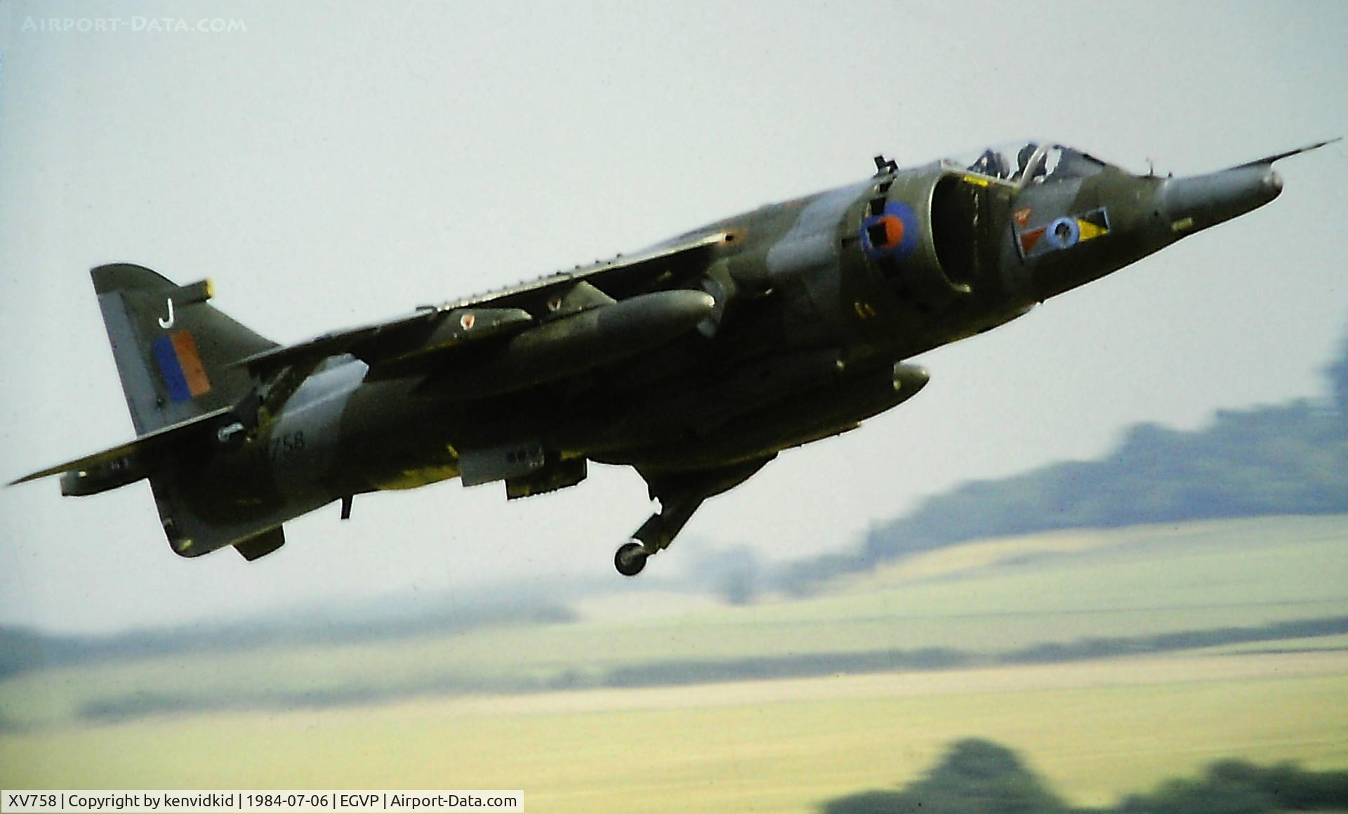 XV758, 1969 Hawker Siddeley Harrier GR.1 C/N 712021, At the 1984 Middle Wallop air show.